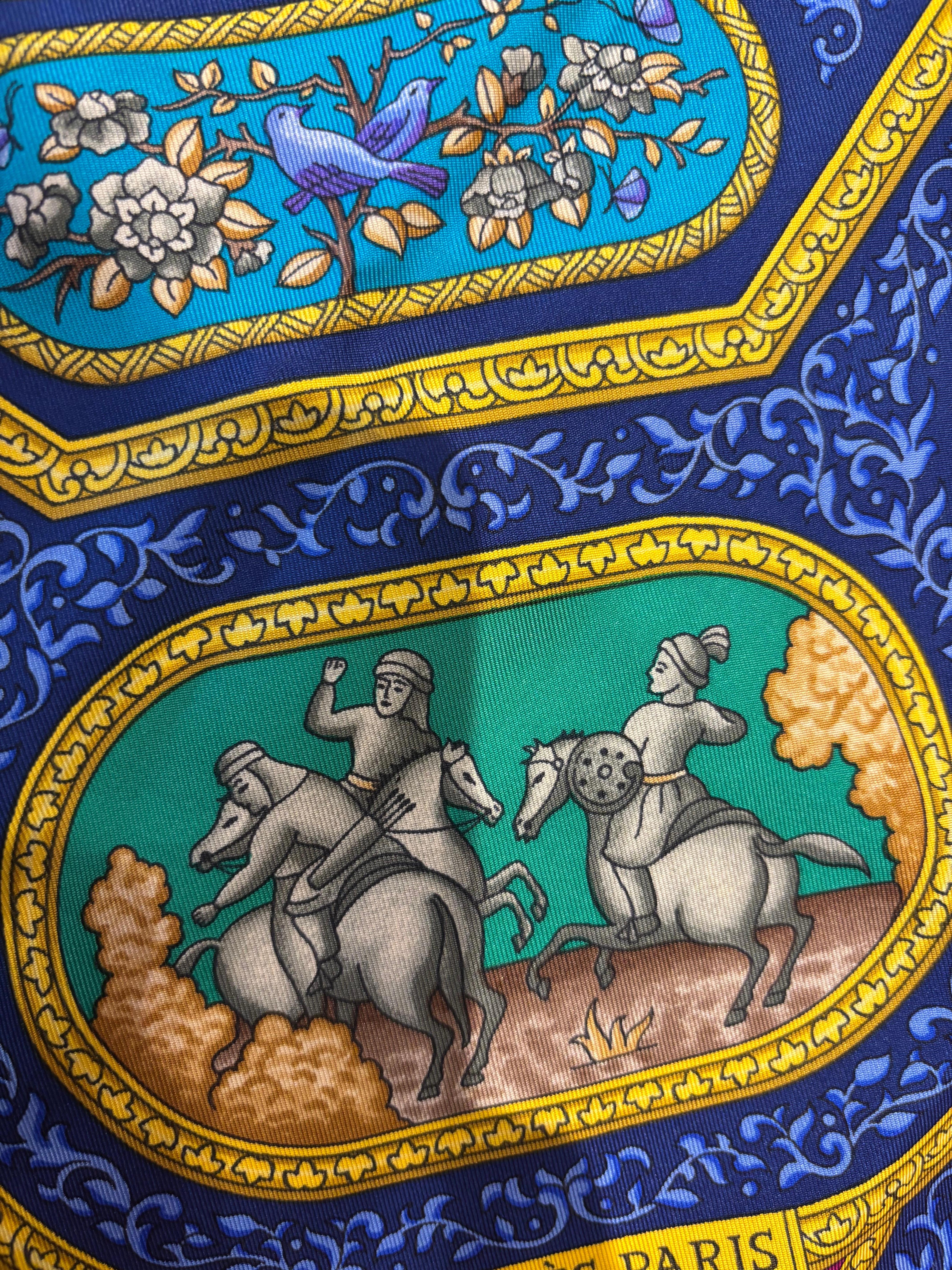 1990 Pañuelo de seda Hermes diseñado por Catherine Baschet 35 