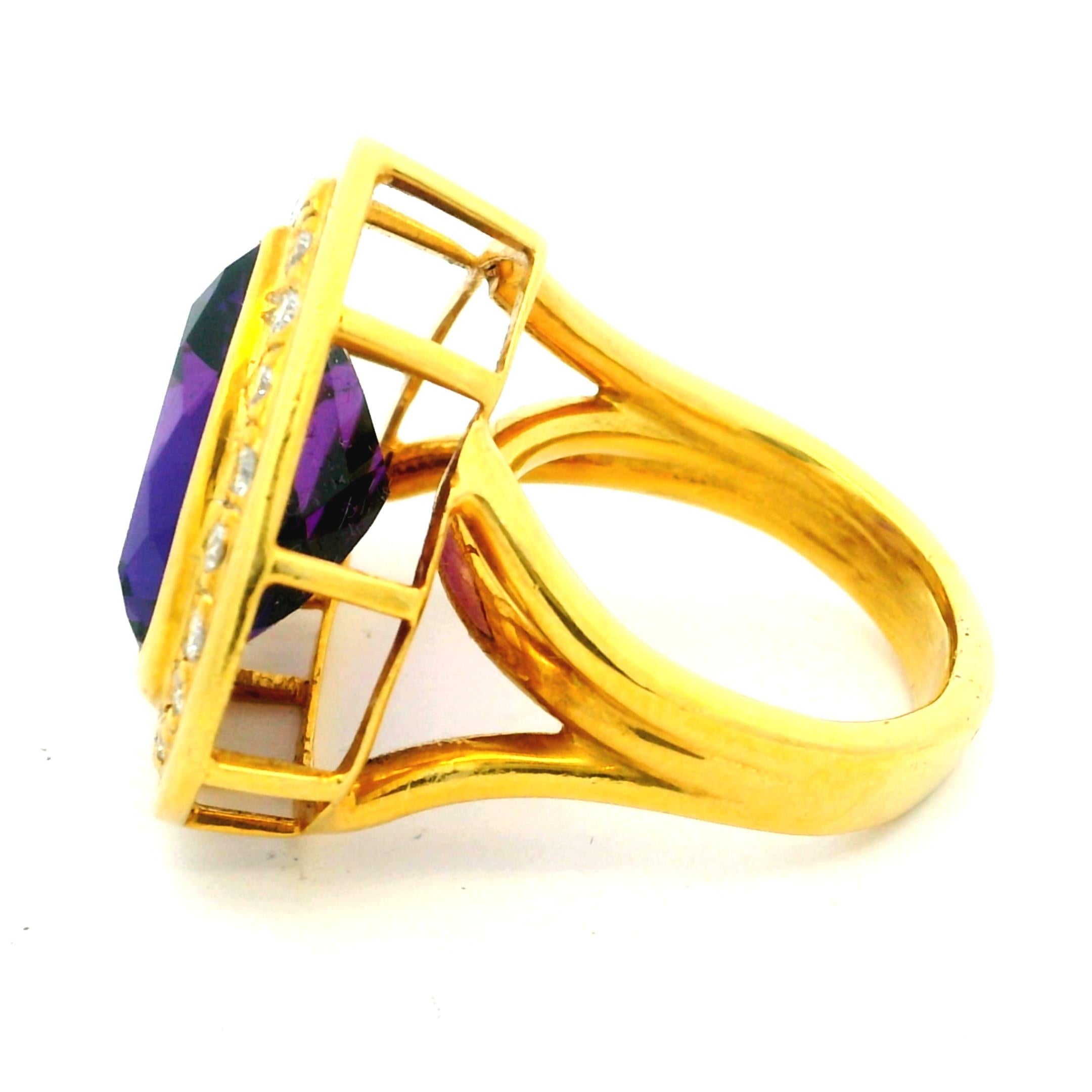 1990 Bague italienne en or 18K avec améthyste en forme de cœur et diamant de 1,25 carat en vente 2