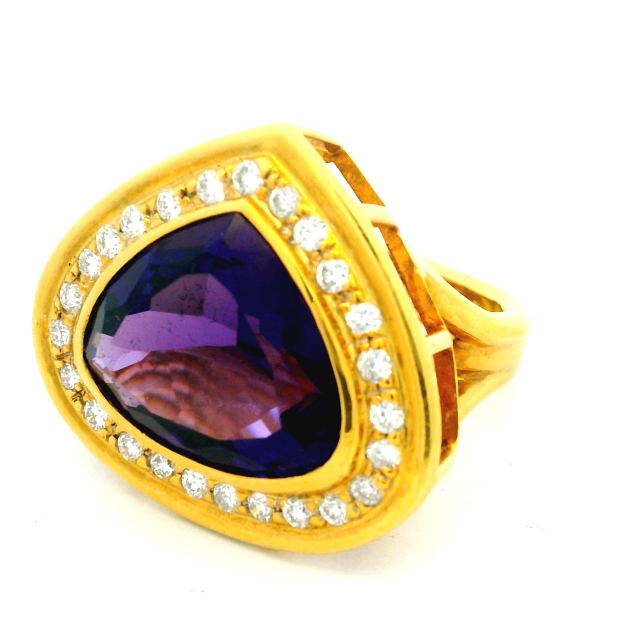 1990 Bague italienne en or 18K avec améthyste en forme de cœur et diamant de 1,25 carat en vente 5