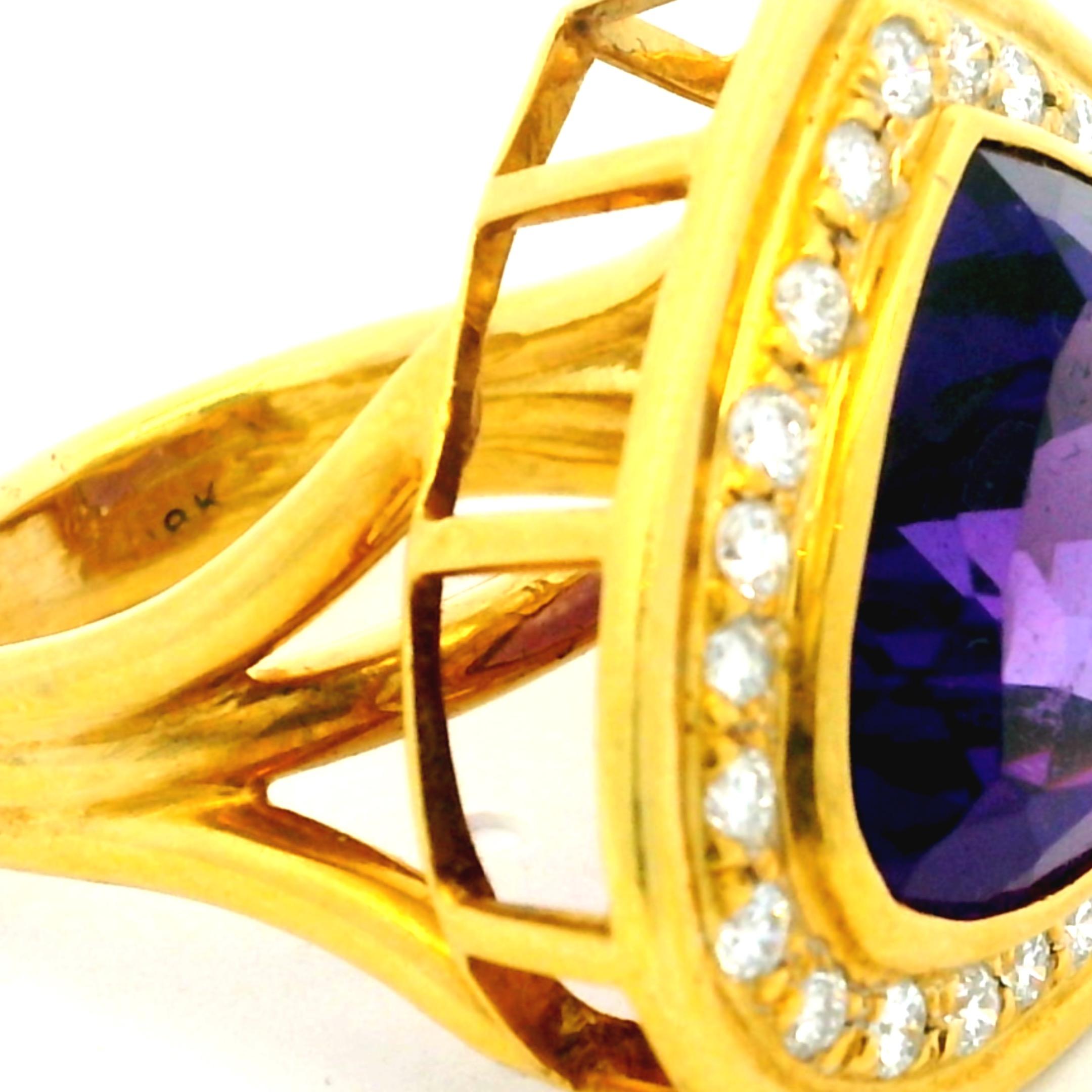 1990 Bague italienne en or 18K avec améthyste en forme de cœur et diamant de 1,25 carat en vente 6