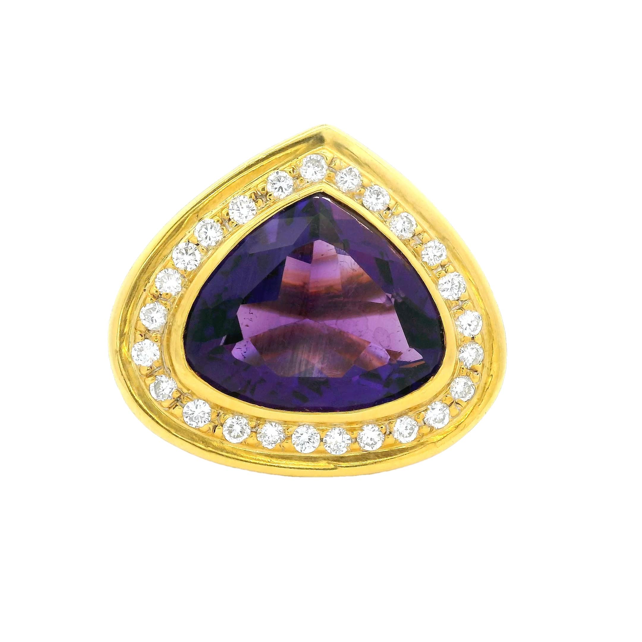 Romantique 1990 Bague italienne en or 18K avec améthyste en forme de cœur et diamant de 1,25 carat en vente