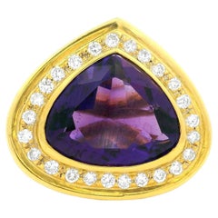 1990 Italian 18K Gold Heart-Shaped Amethyst and 1.25 Carat Diamond Ring