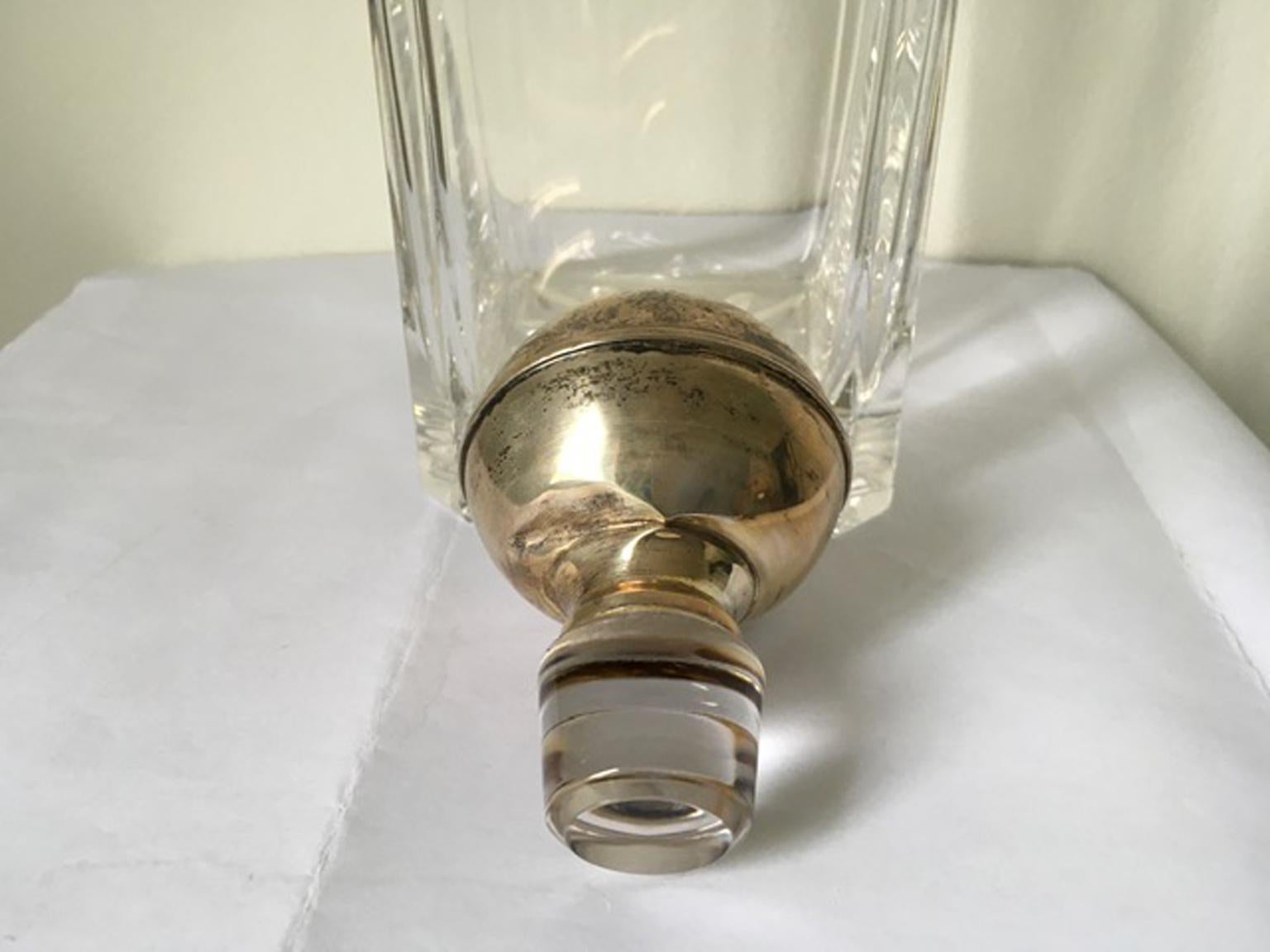 1990 Italian Design Crystal Bottle with Silver Stopper For Sale 8