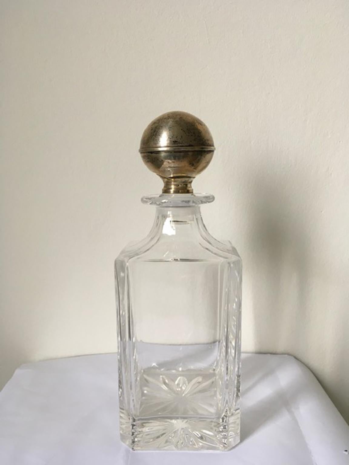 1990 Italian Design Crystal Bottle with Silver Stopper For Sale 10