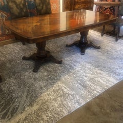 1990 Italian Walnut Double Pedestal Dining Table with Hand Carved Base Inlaid