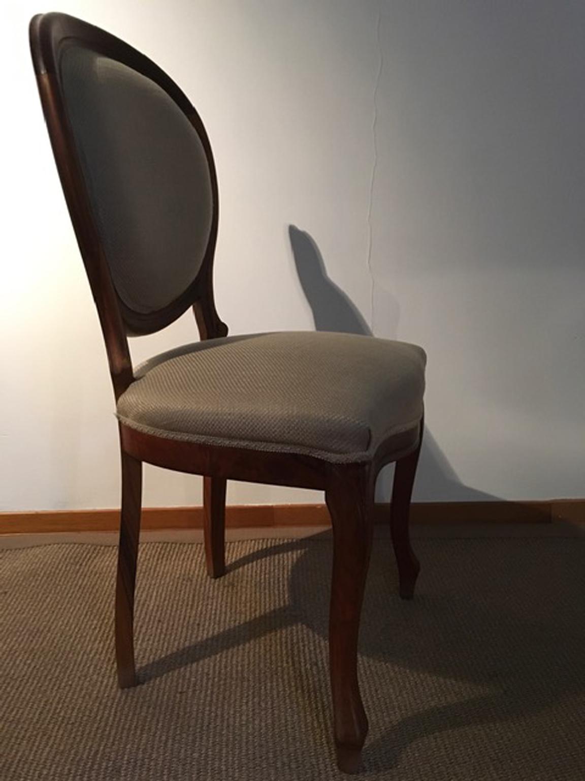 1990 Italy Post Modern Set 4 Chairs in Walnut and Linen For Sale 7