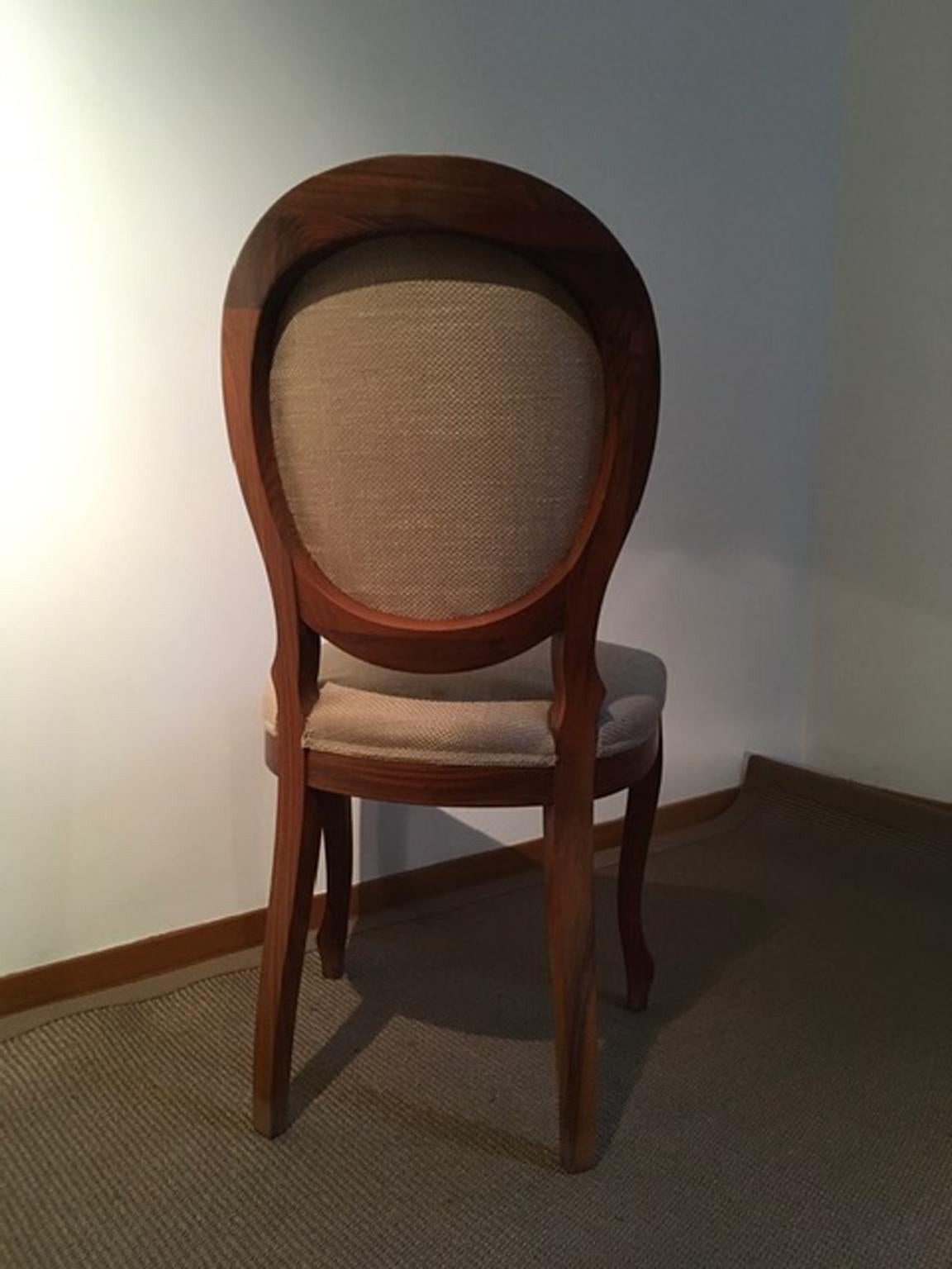 1990 Italy Post Modern Set 4 Chairs in Walnut and Linen For Sale 9