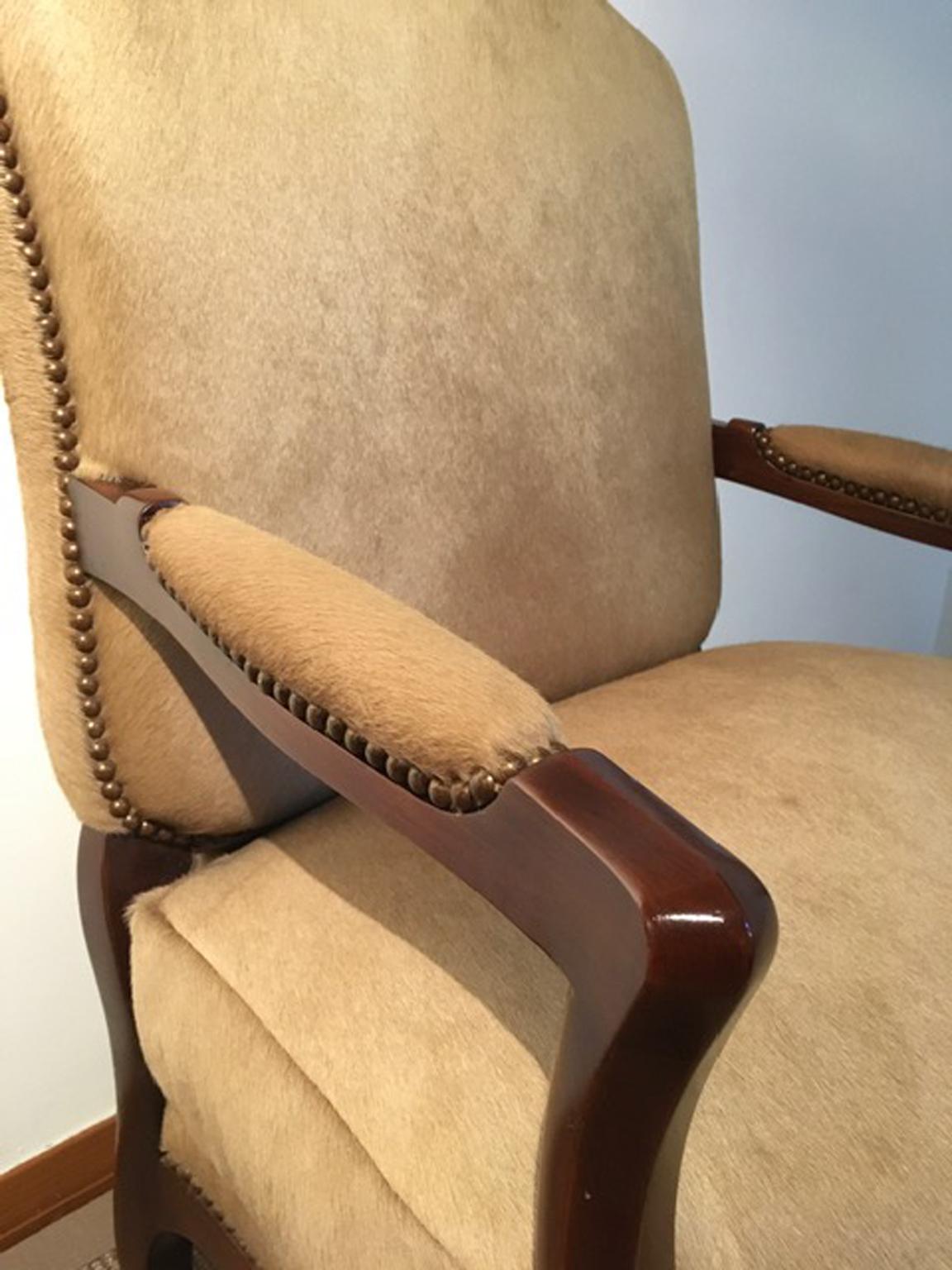Italian 1990 Italy Postmodern Blond Cow Leather Armachair For Sale