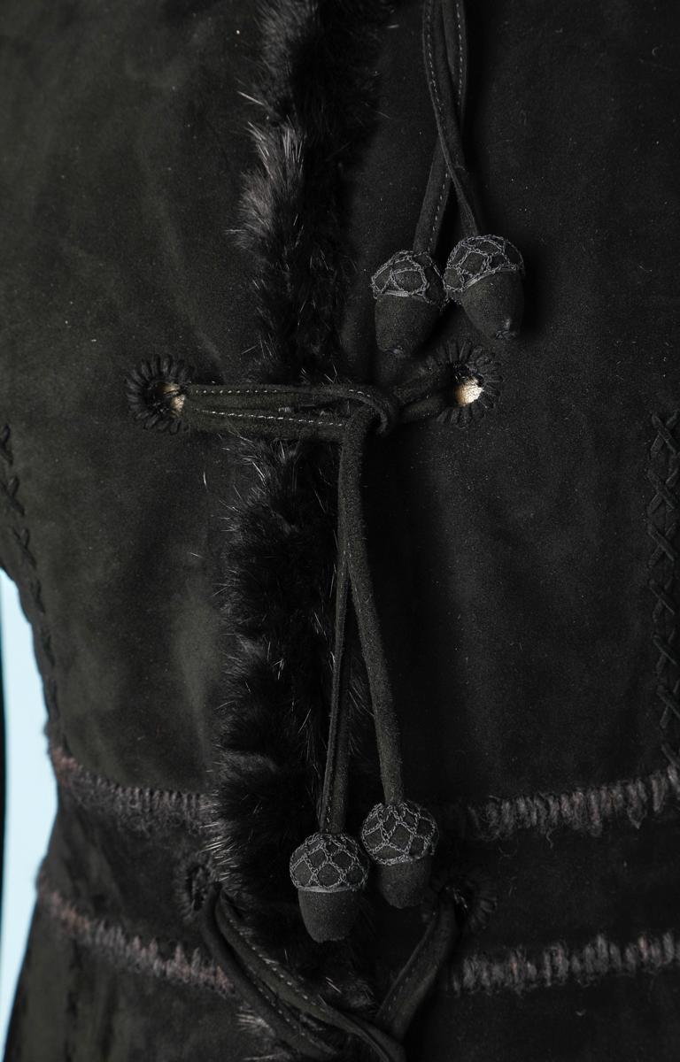 Black 1990 Jacket in suede and black fur by Yves Saint Laurent For Sale