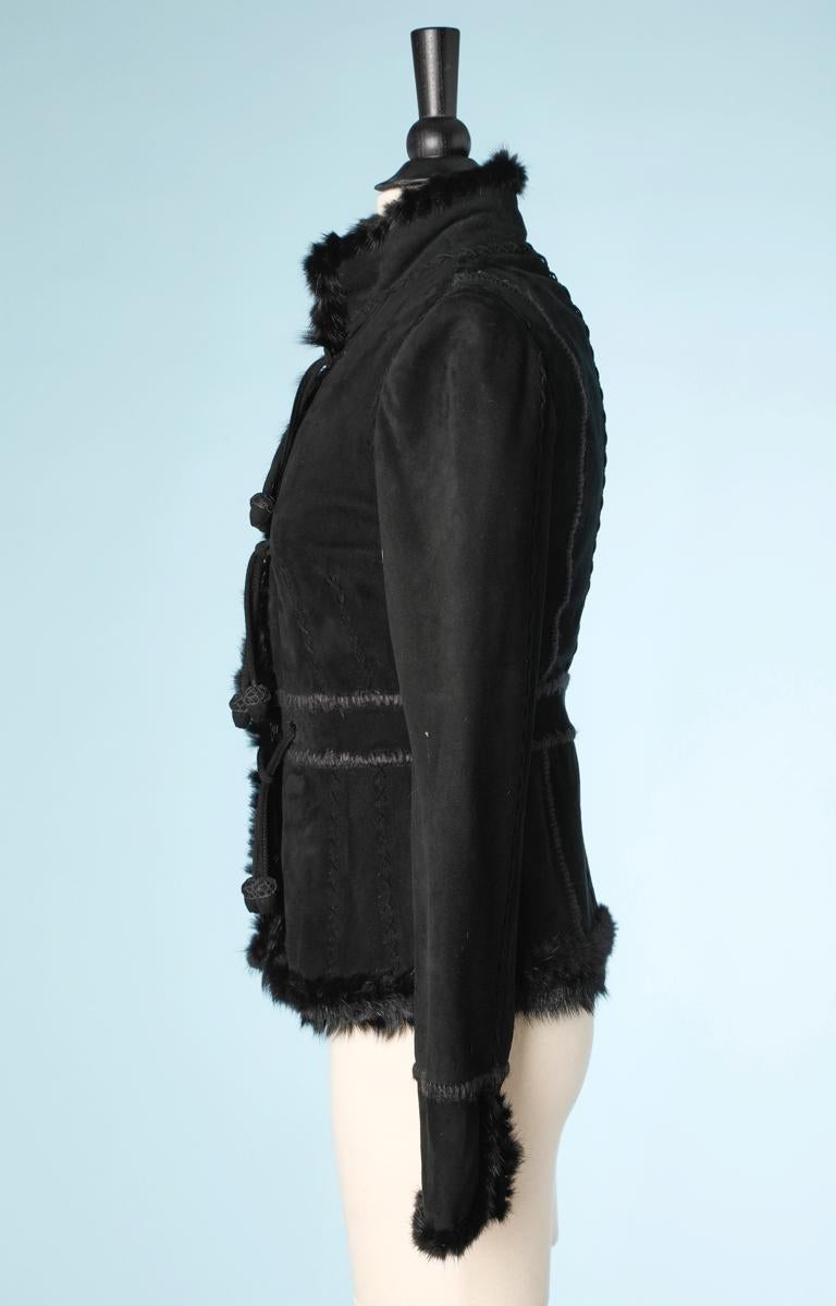 Women's 1990 Jacket in suede and black fur by Yves Saint Laurent For Sale