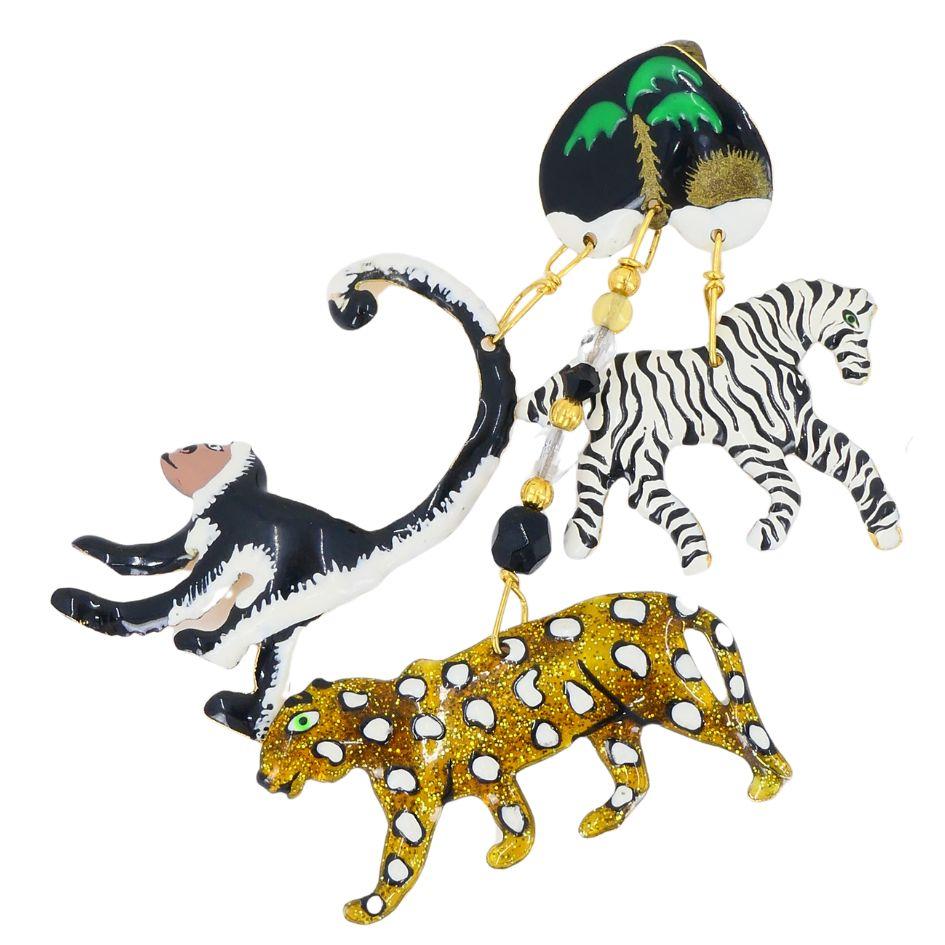 1990 Lunch At The Ritz Carte Du Jour African Animal Gold Silber Clip-Ohrringe im Angebot 6