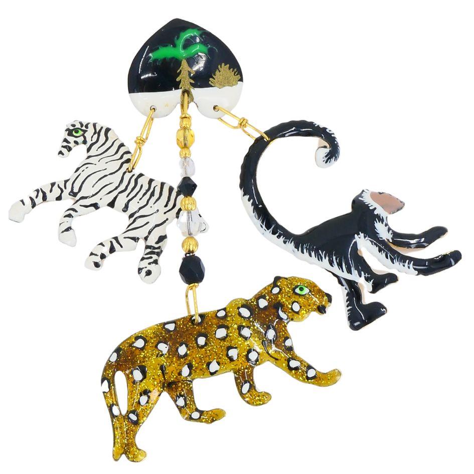 1990 Lunch At The Ritz Carte Du Jour African Animal Gold Silber Clip-Ohrringe im Angebot 7