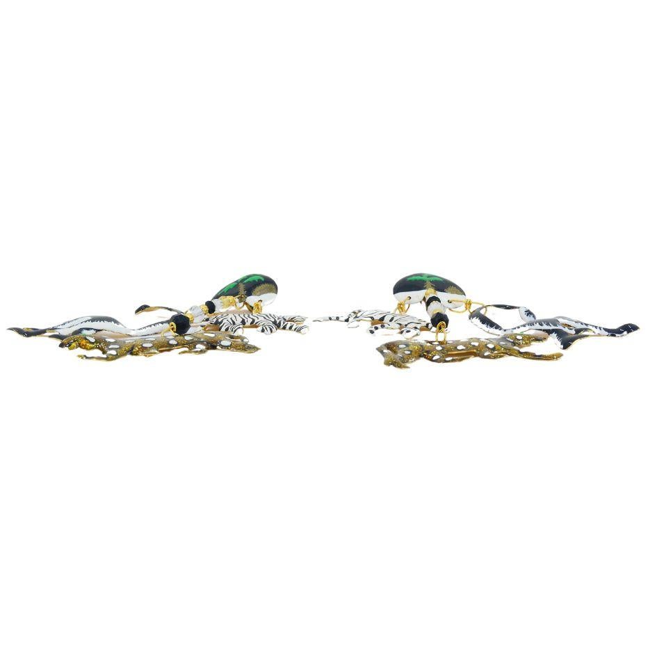 1990 Lunch At The Ritz Carte Du Jour African Animal Gold Silber Clip-Ohrringe im Angebot 8