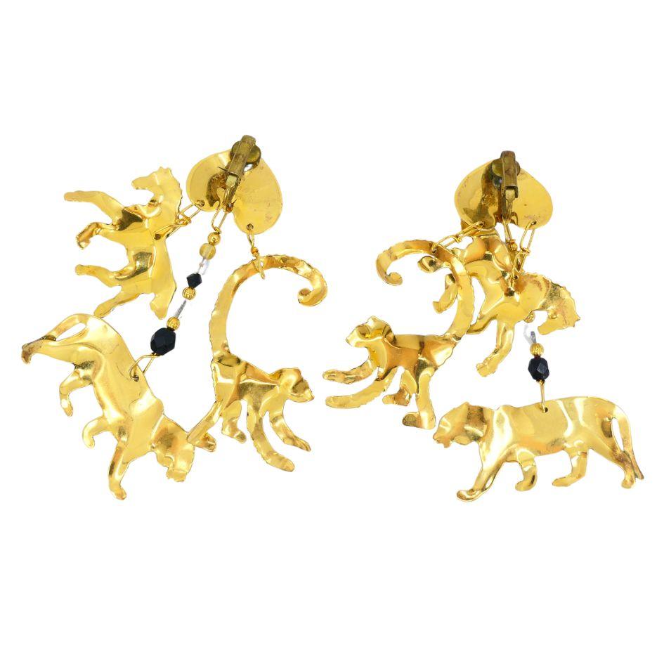 1990 Lunch At The Ritz Carte Du Jour African Animal Gold Silber Clip-Ohrringe im Angebot 9