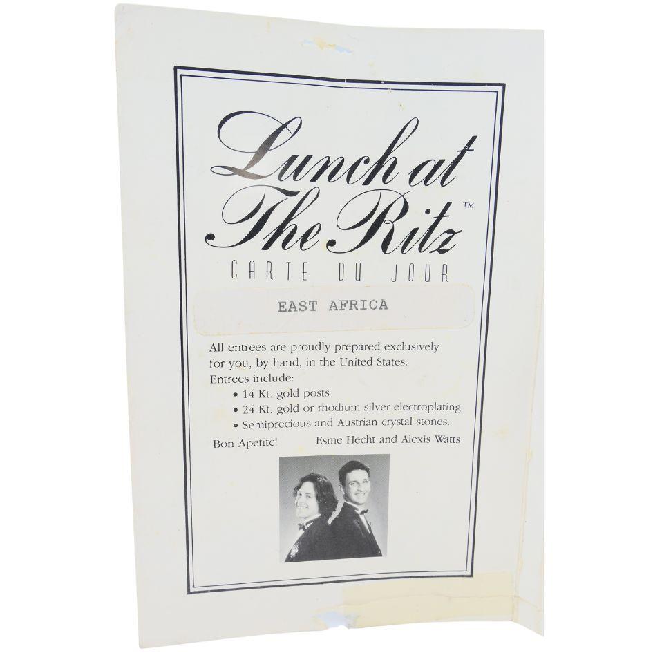 1990 Lunch At The Ritz Carte Du Jour African Animal Gold Silber Clip-Ohrringe Damen im Angebot