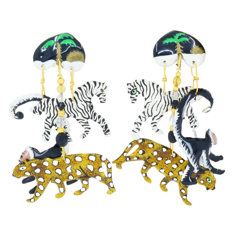 1990 Lunch At The Ritz Carte Du Jour African Animal Gold Silber Clip-Ohrringe im Angebot 4