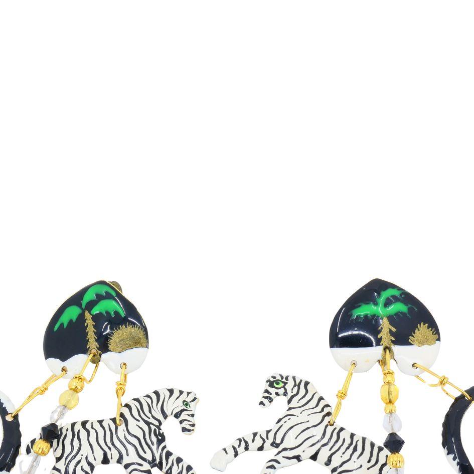 1990 Lunch At The Ritz Carte Du Jour African Animal Gold Silber Clip-Ohrringe im Angebot 5