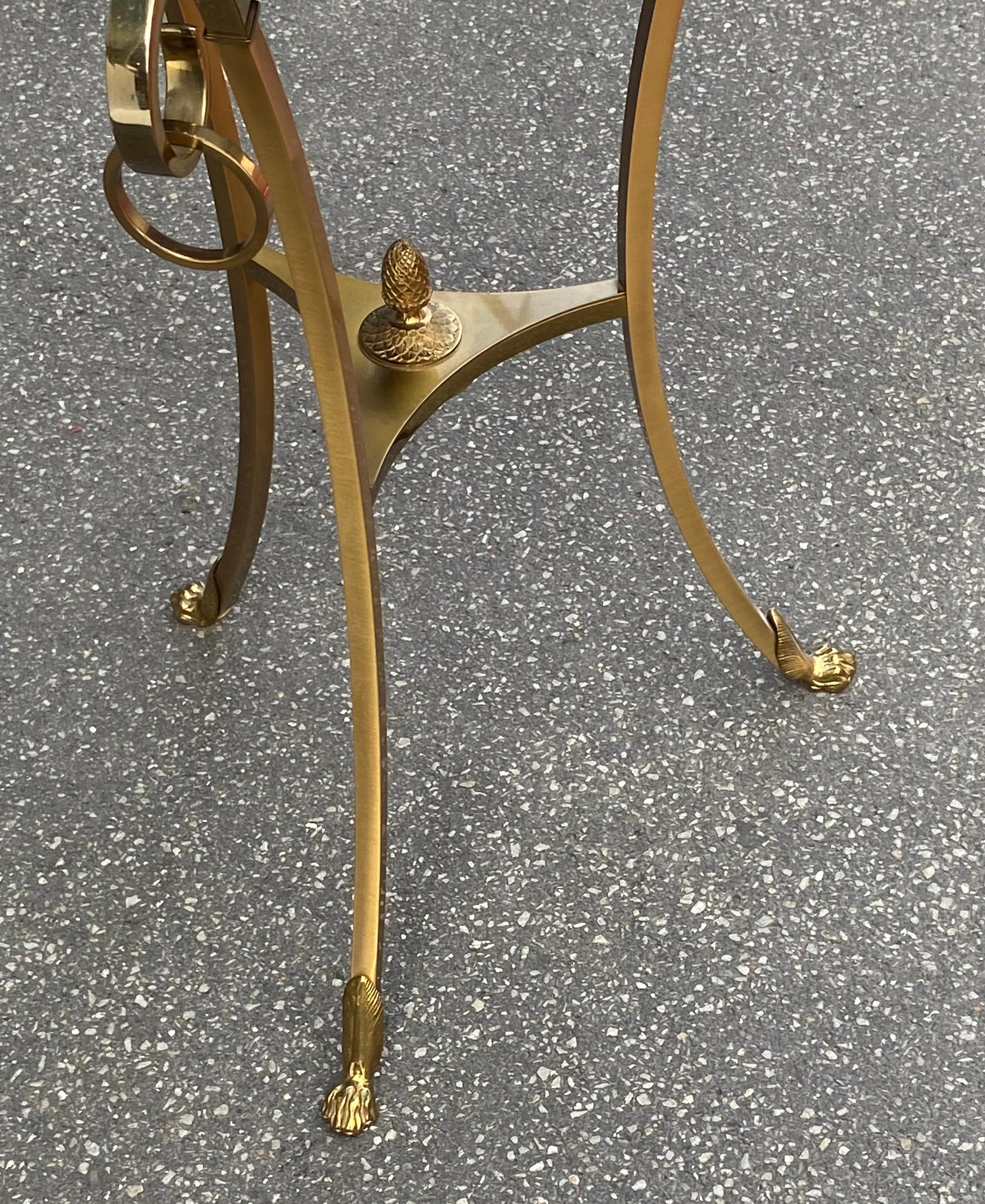 1990′ Maison Charles Bronze Pedestal Table With Geometric Patterned Tray Ø 60 cm For Sale 7