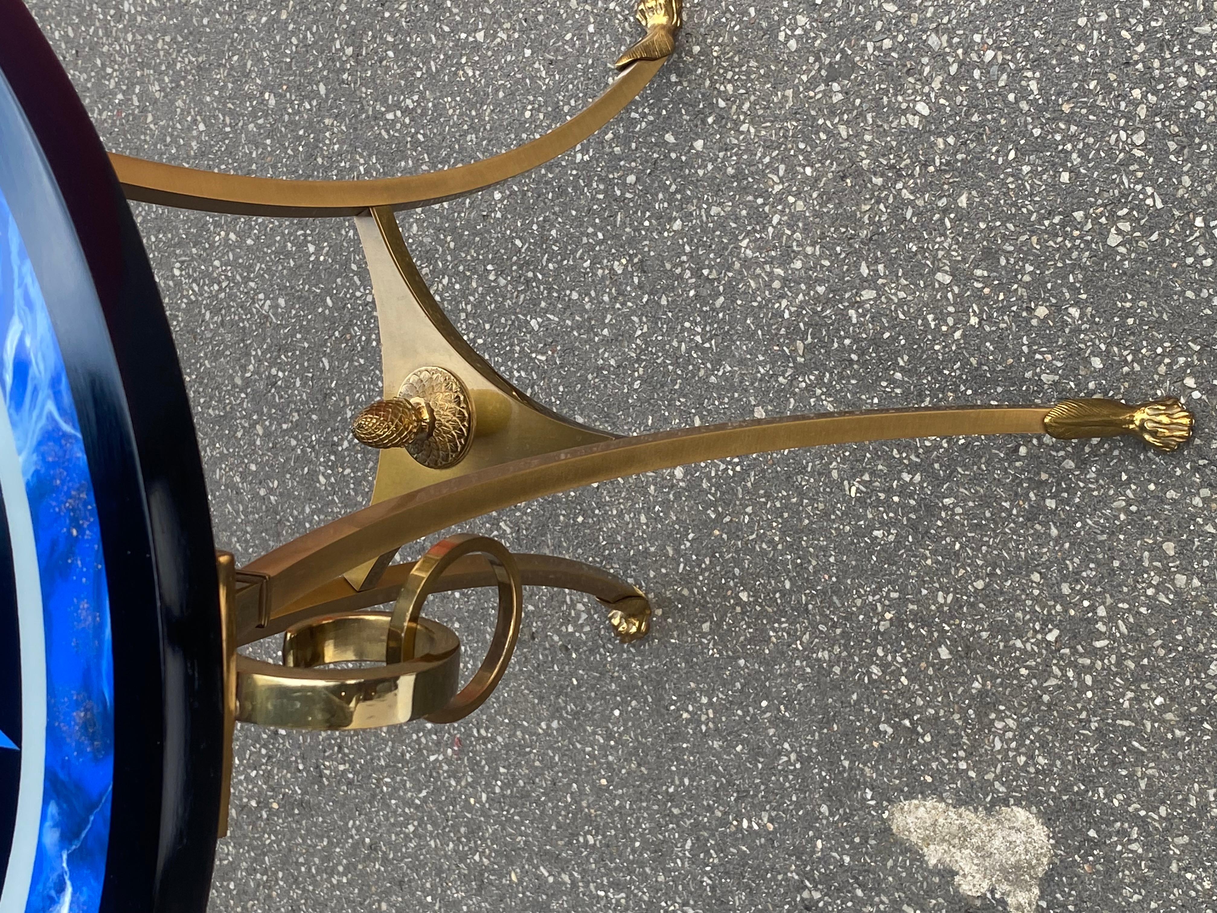 1990′ Maison Charles Bronze Pedestal Table With Geometric Patterned Tray Ø 60 cm For Sale 8