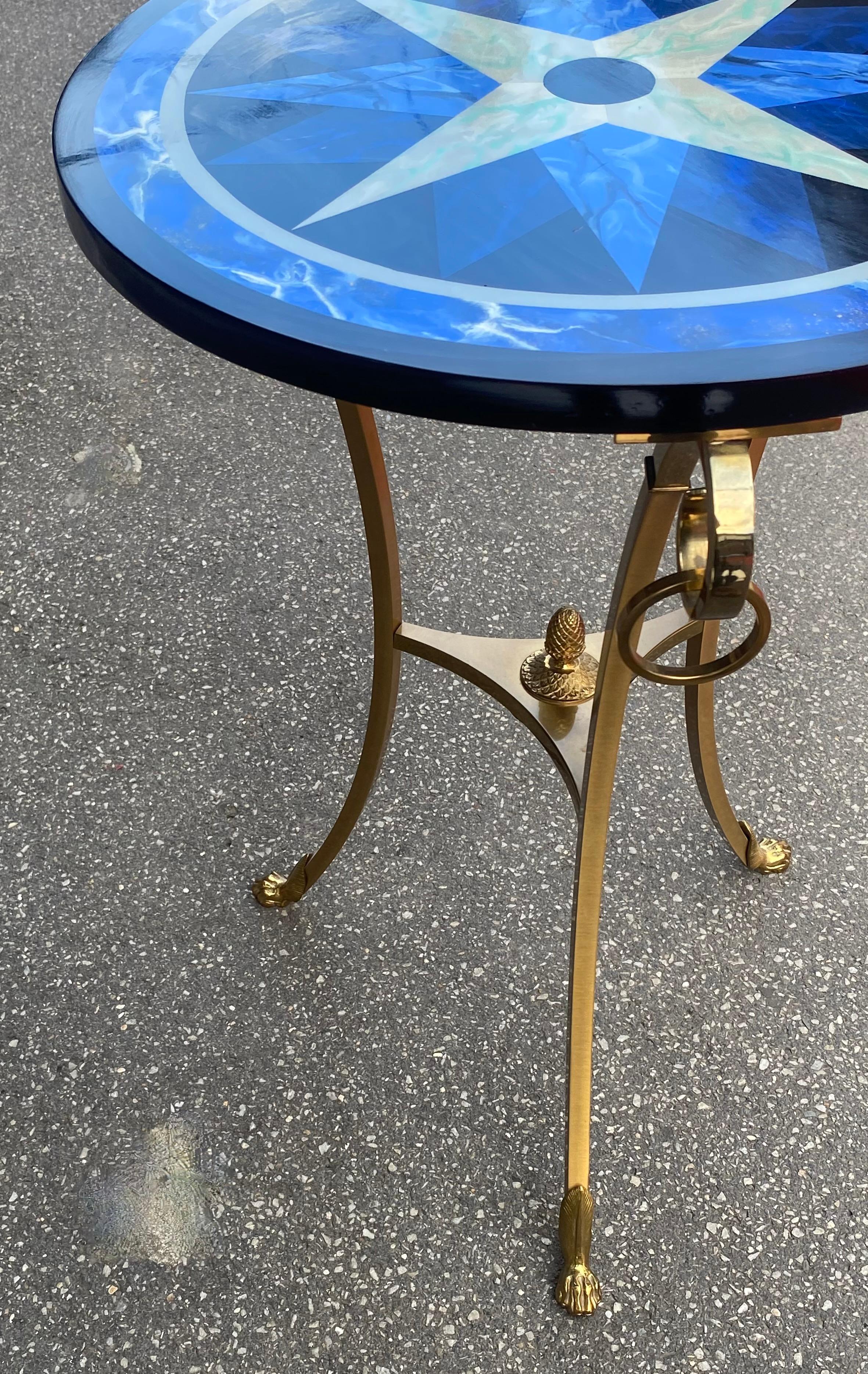 1990′ Maison Charles Bronze Pedestal Table With Geometric Patterned Tray Ø 60 cm For Sale 11