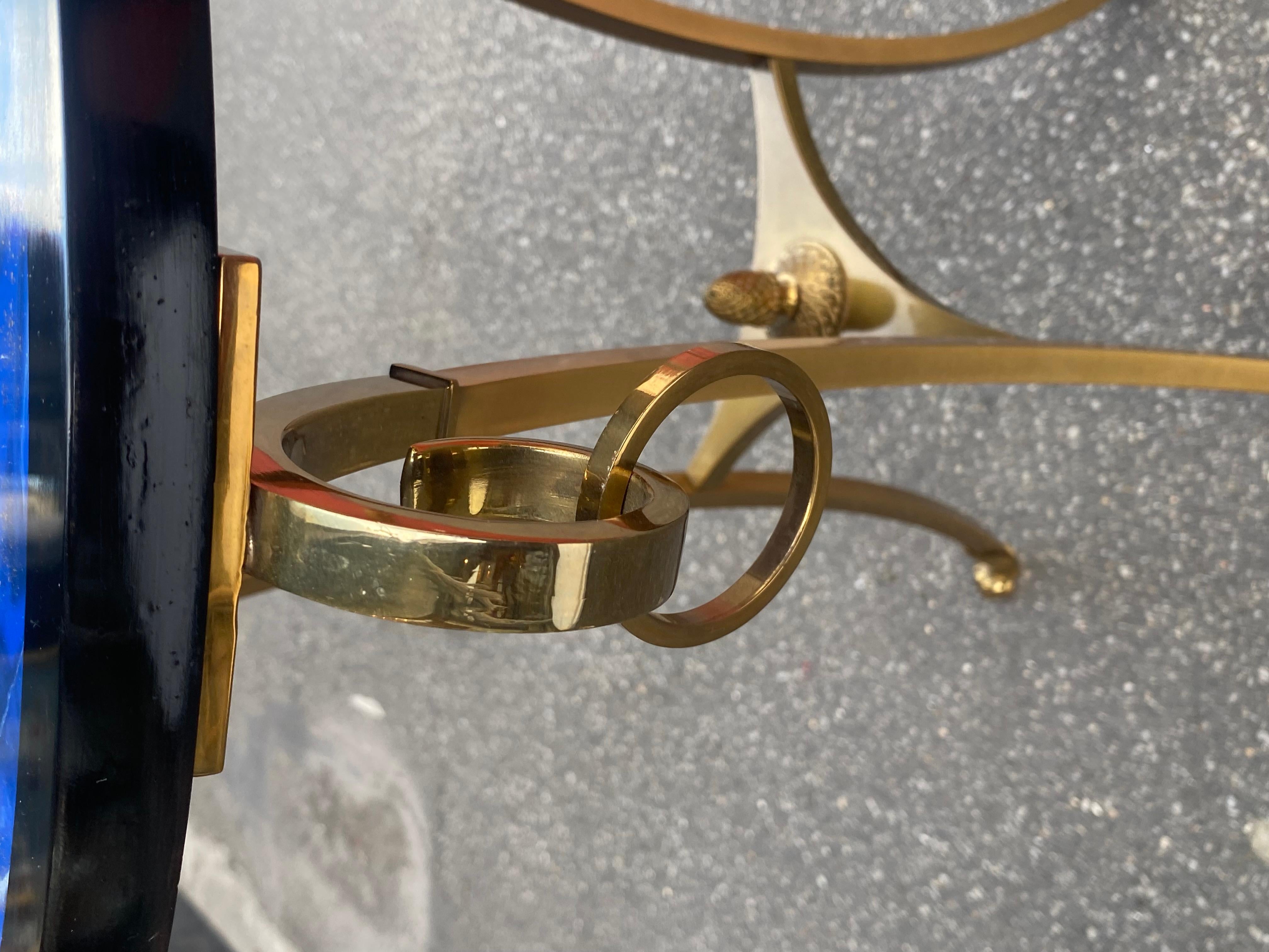 1990′ Maison Charles Bronze Pedestal Table With Geometric Patterned Tray Ø 60 cm For Sale 12
