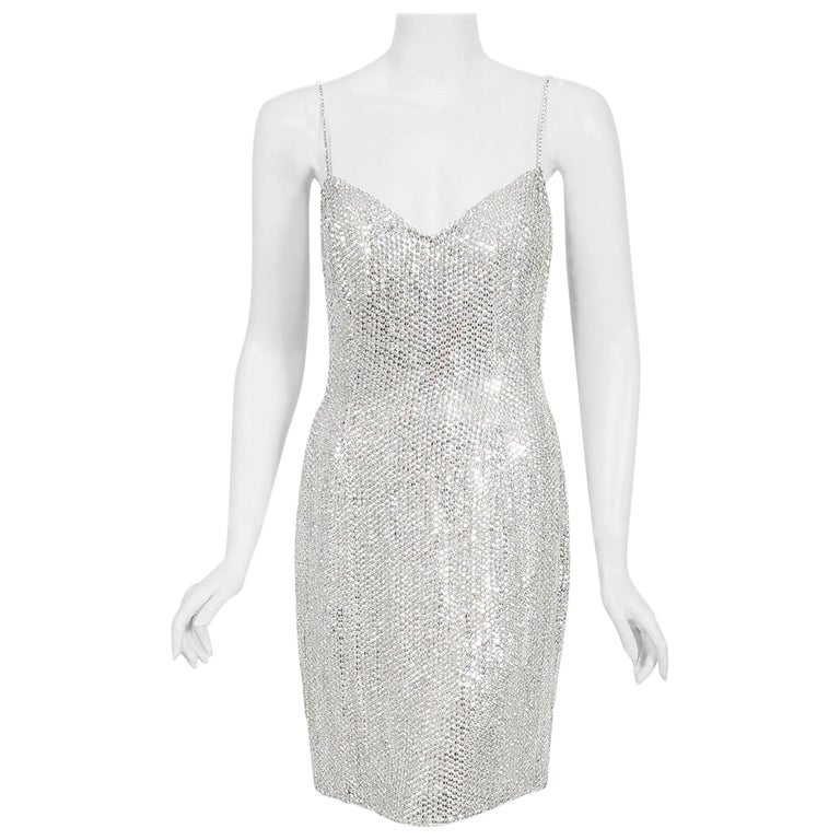 michael kors beaded dress 1990 Michael Kors Documented Madonna Beaded Rhinestone Mini Slip Dress