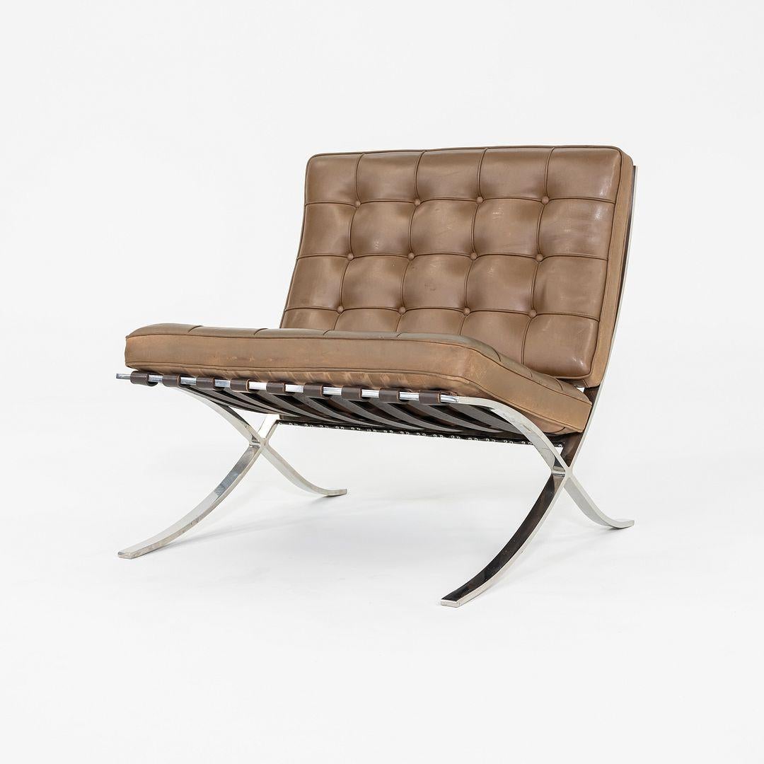 Contemporary 1990 Mies van der Rohe for Knoll Barcelona Lounge Chair in Tan Leather For Sale