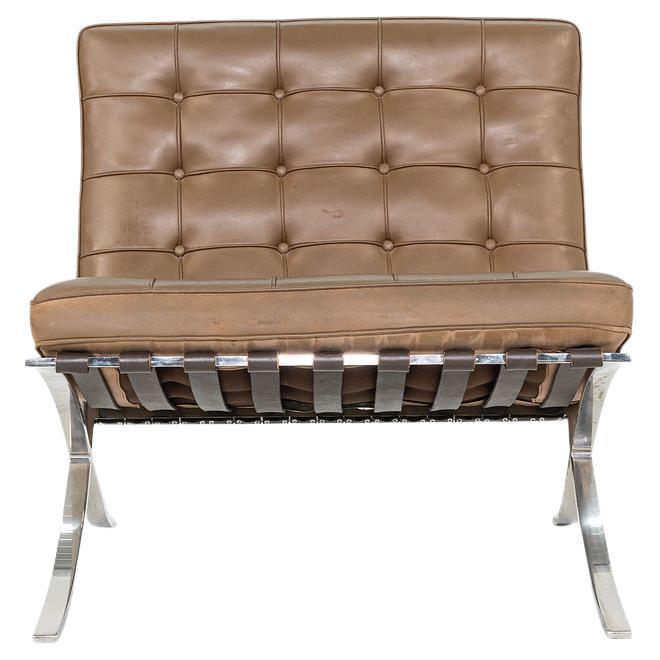 1990 Mies van der Rohe for Knoll Barcelona Lounge Chair in Tan Leather