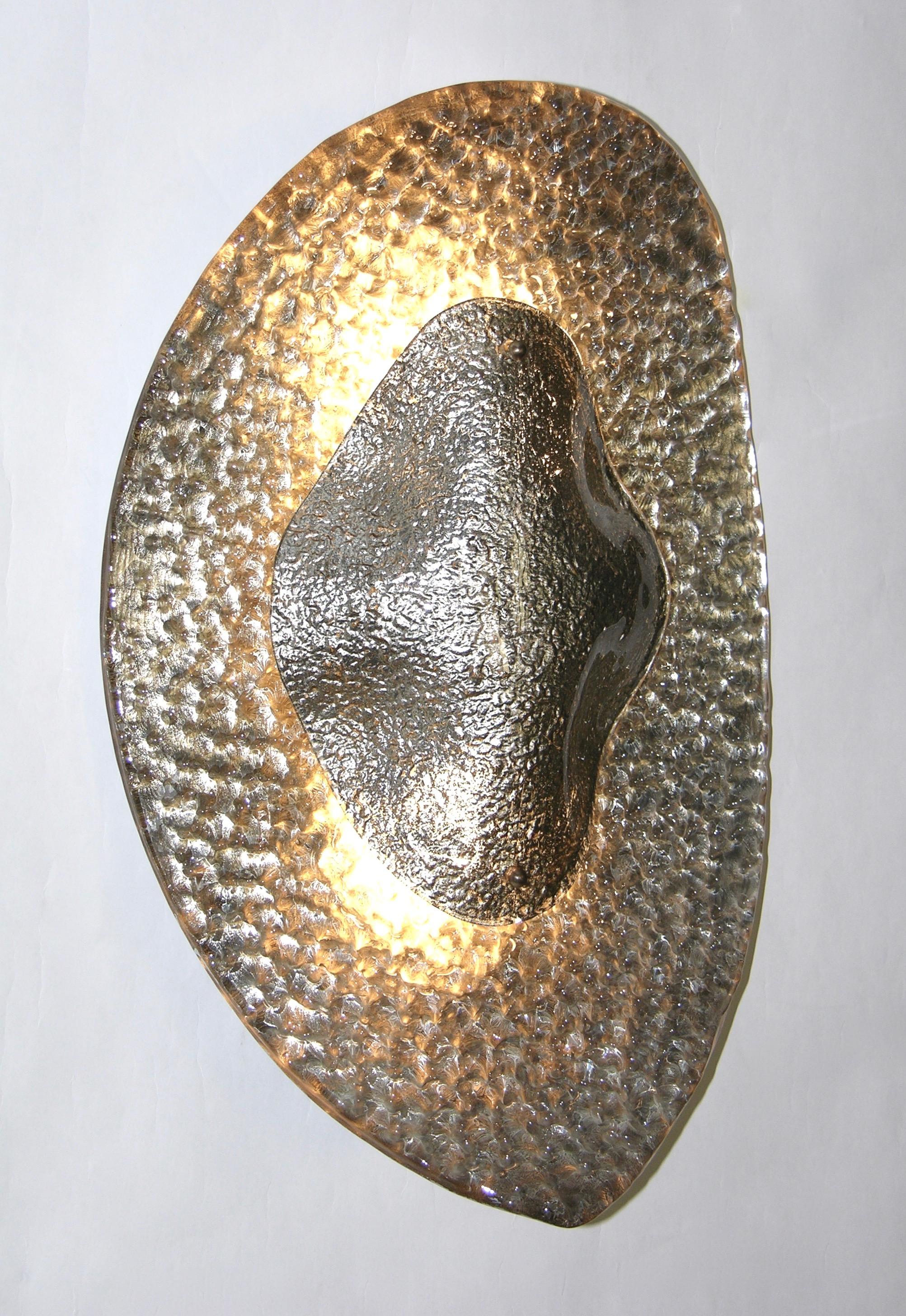 1990 Modern Italian Silver Finish Texture Murano Glass Sculptural Concave Sconce For Sale 3
