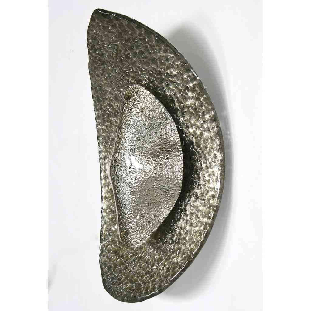Late 20th-century, Italian blown Murano glass brutalist wall light, of striking design, entirely handcrafted, worked with an unusual oxidized antique finish silver leaf, high quality of craftsmanship and techniques. The unusual shell-shaped concave
