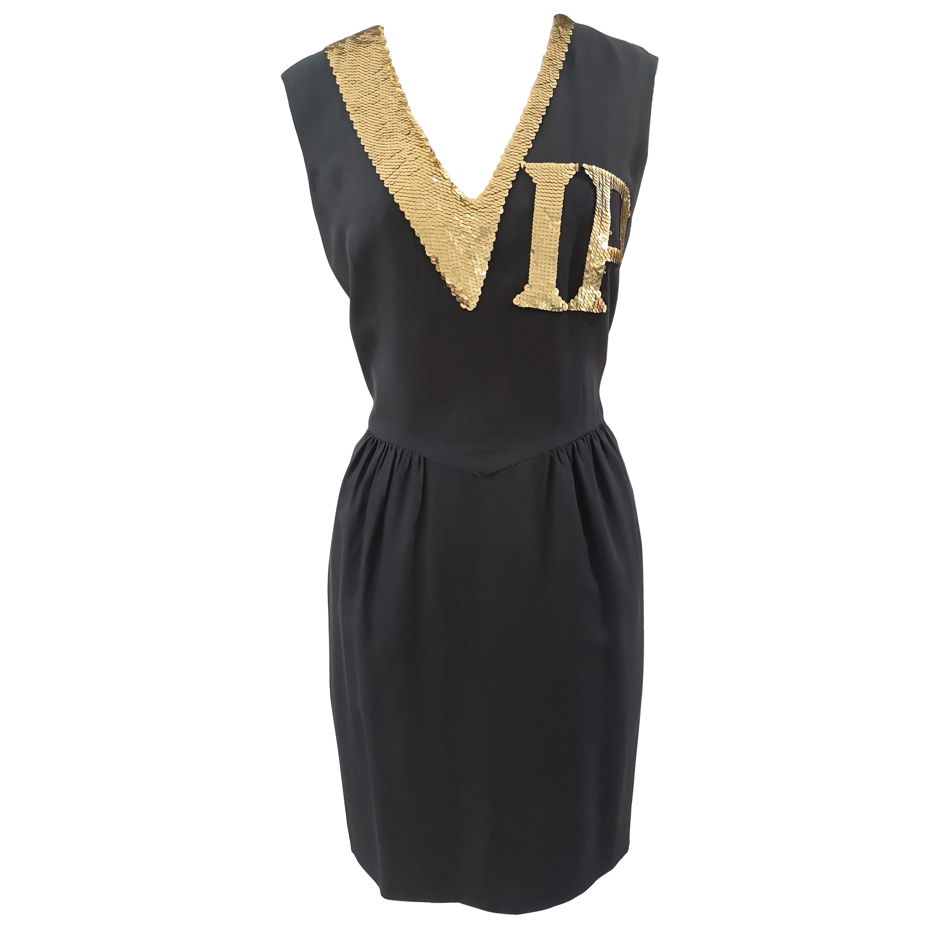 1990 Moschino Gold sequins VIP black Dress
