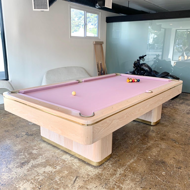 1990 Olhausen Oak and Brass Pool Table at 1stDibs