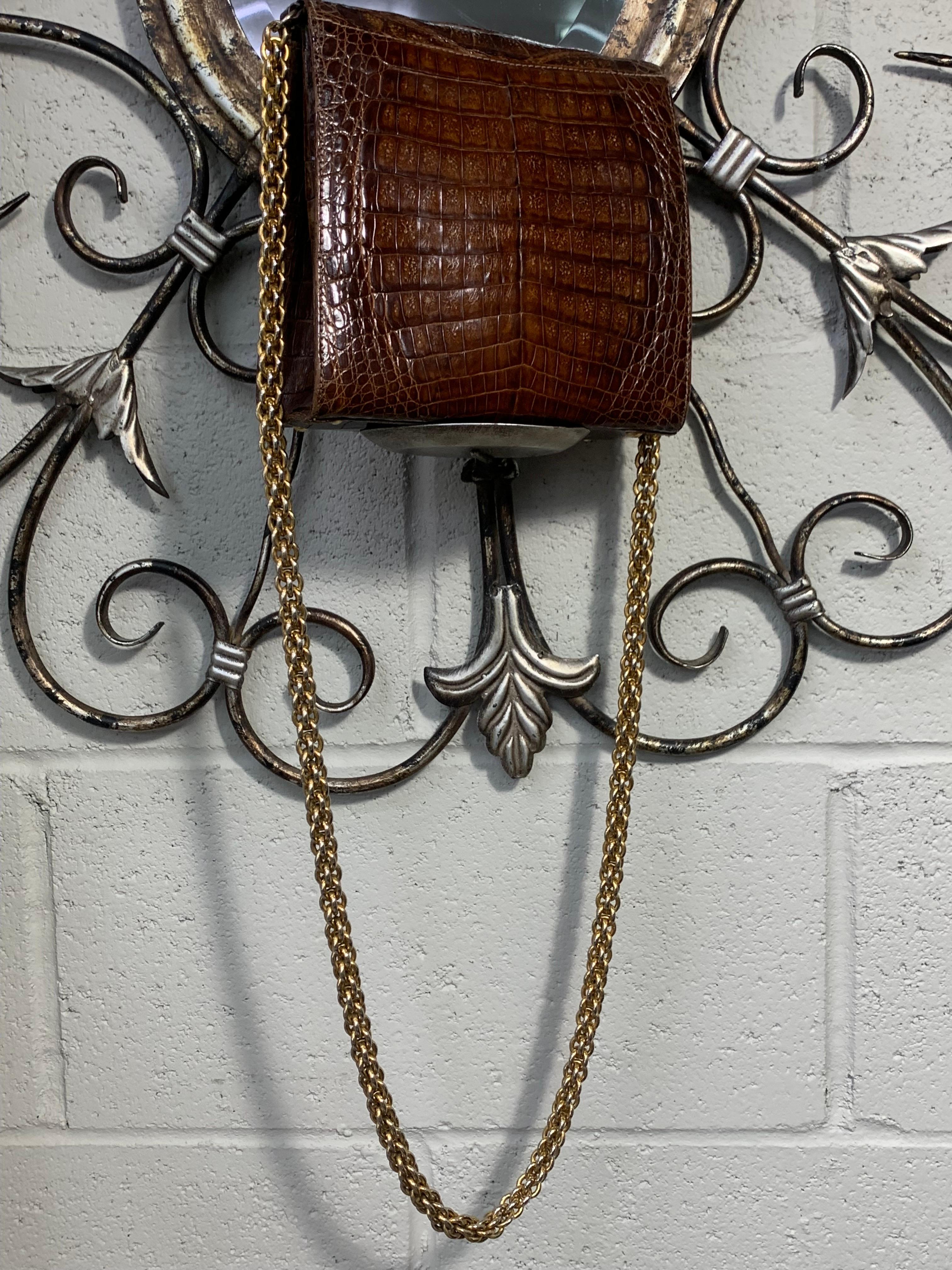 1990 Paloma Picasso Brown Alligator Shoulder Bag w Heavy Rope Chain Strap For Sale 6