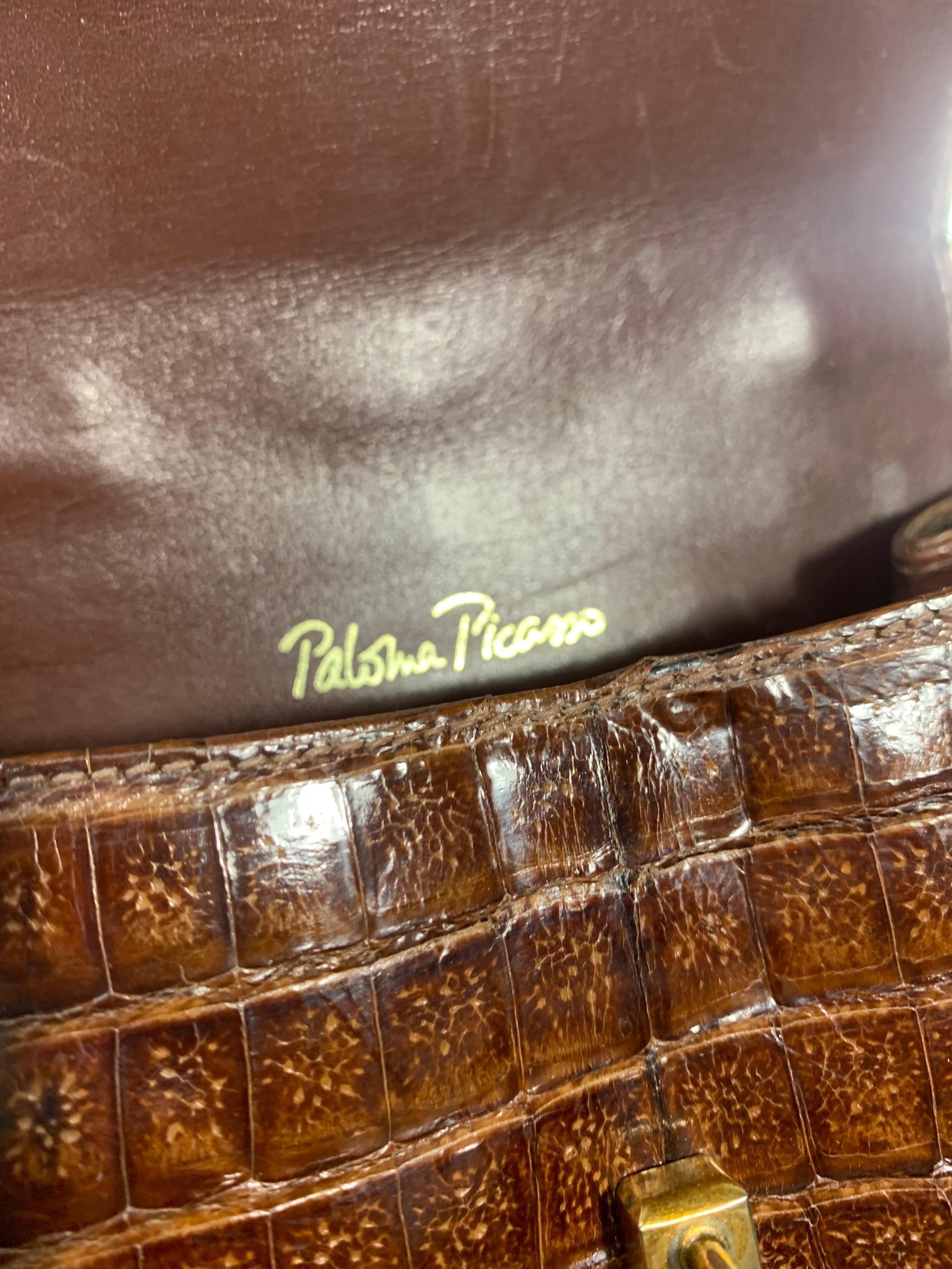 1990 Paloma Picasso Brown Alligator Shoulder Bag w Heavy Rope Chain Strap For Sale 2