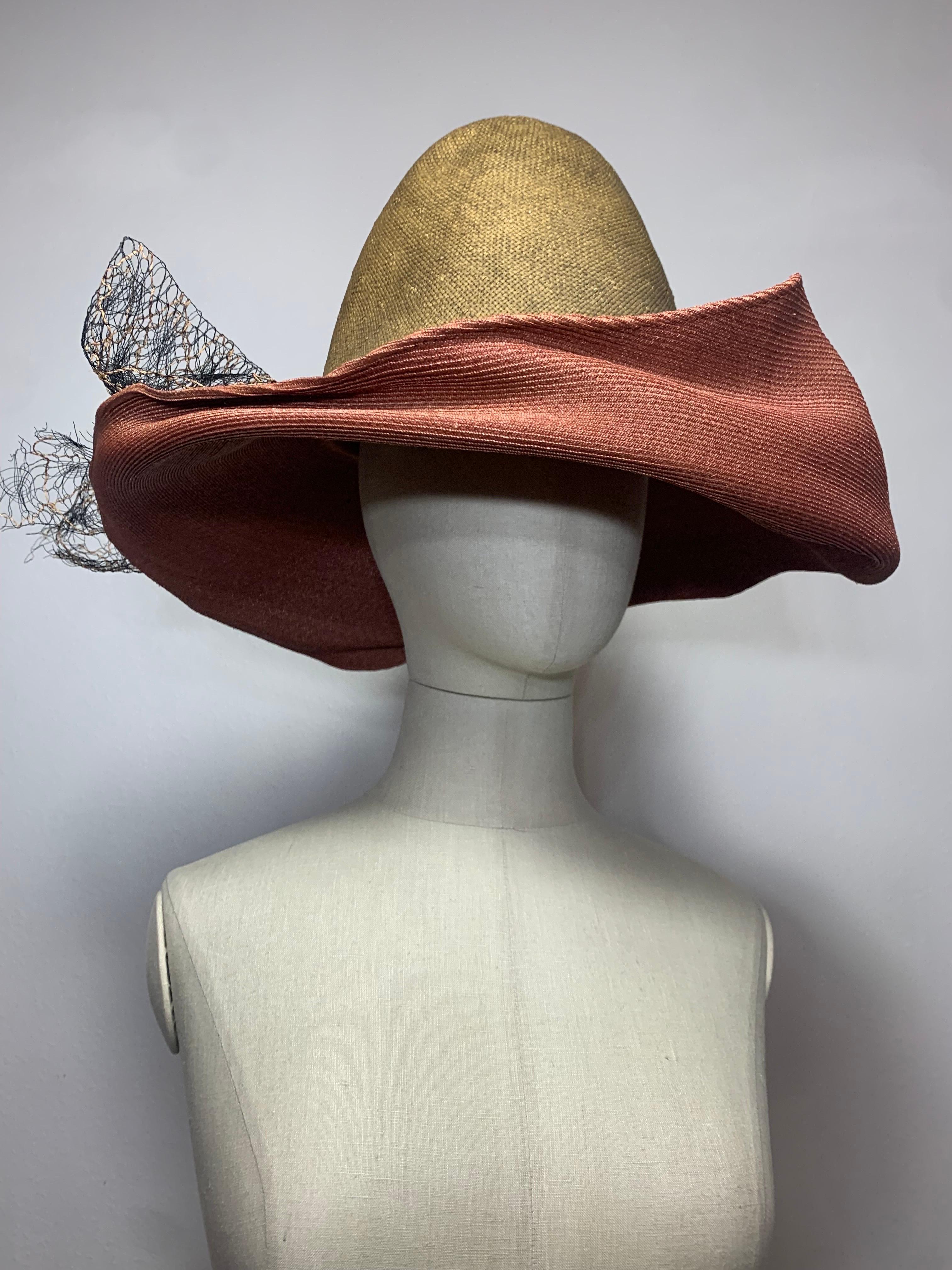 1990 Philippe Model Two-Tone Avant Garde Straw Deconstructed-Style Wide Brim Hat In Excellent Condition For Sale In Gresham, OR