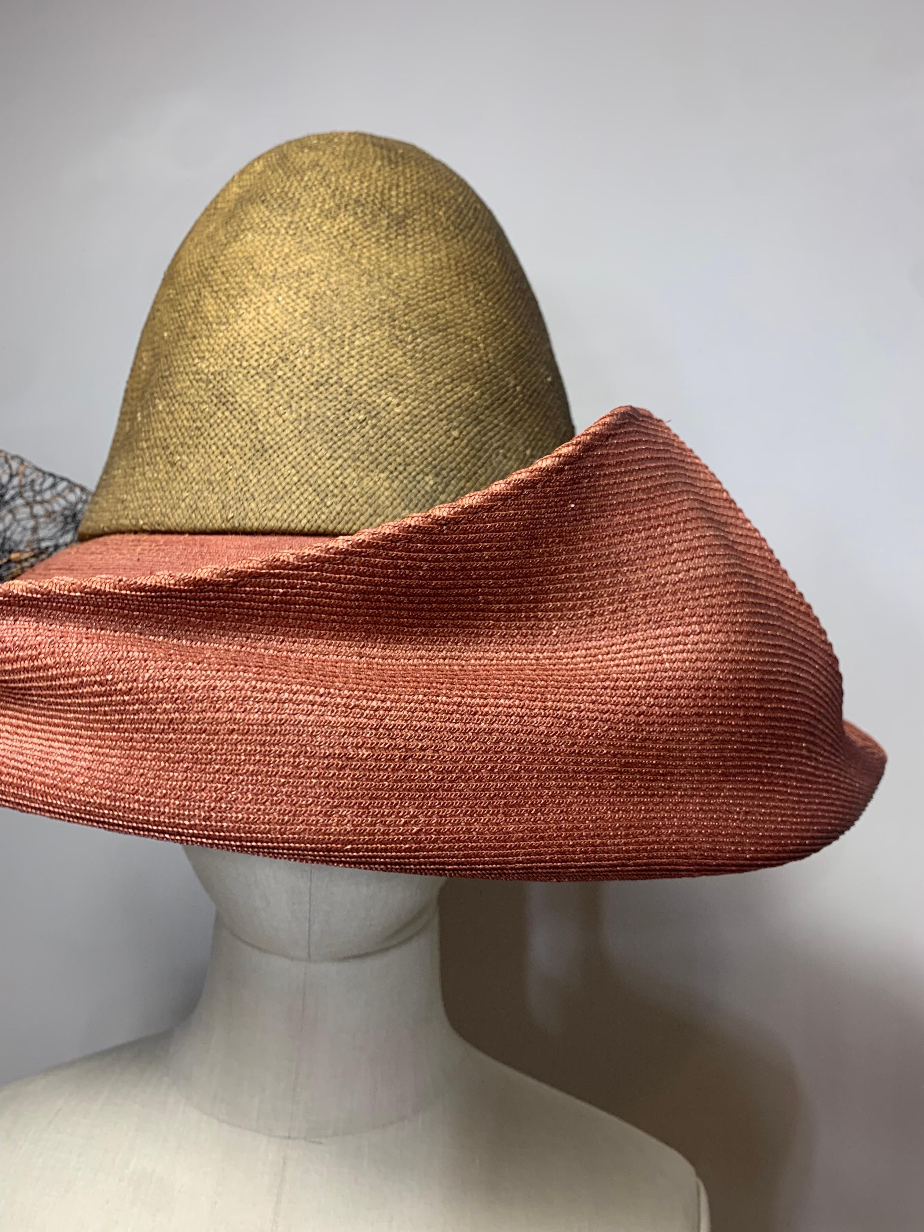 Women's 1990 Philippe Model Two-Tone Avant Garde Straw Deconstructed-Style Wide Brim Hat For Sale