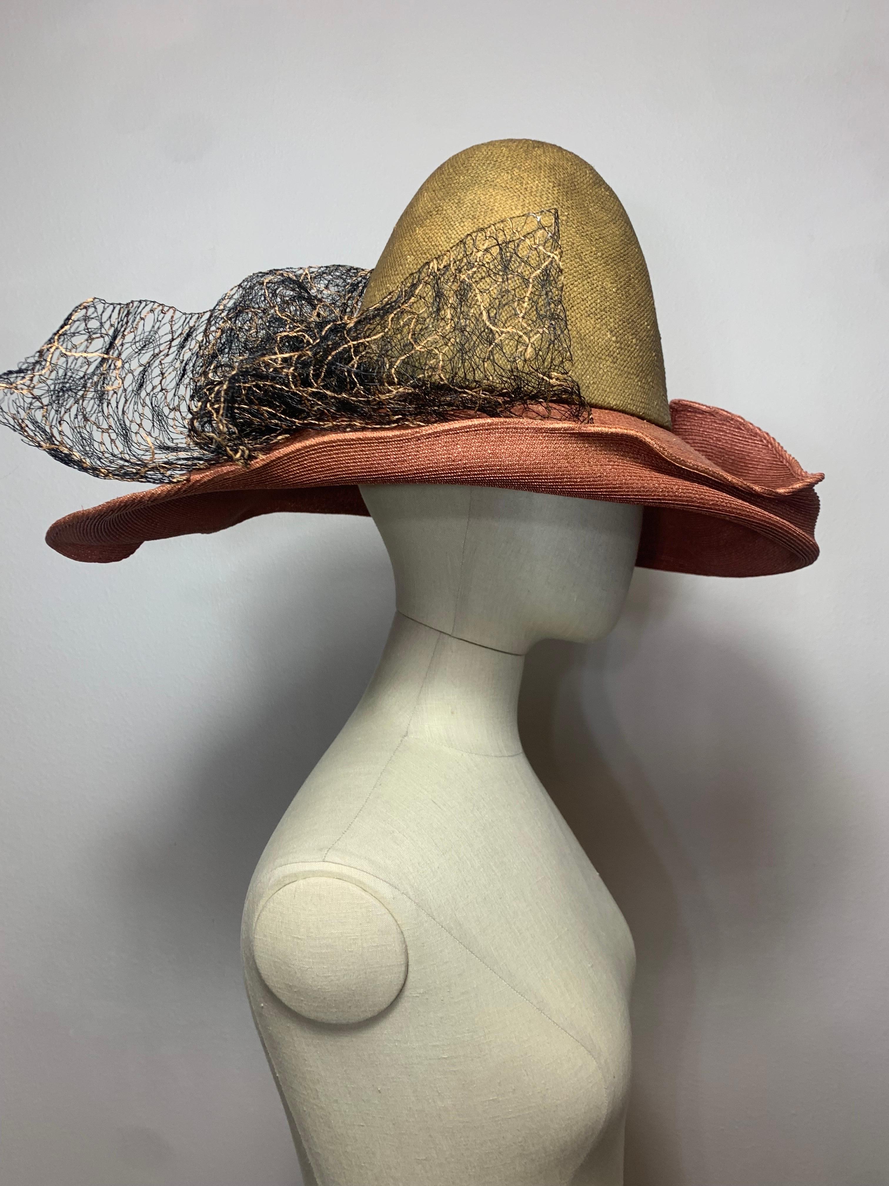 1990 Philippe Model Two-Tone Avant Garde Straw Deconstructed-Style Wide Brim Hat For Sale 1