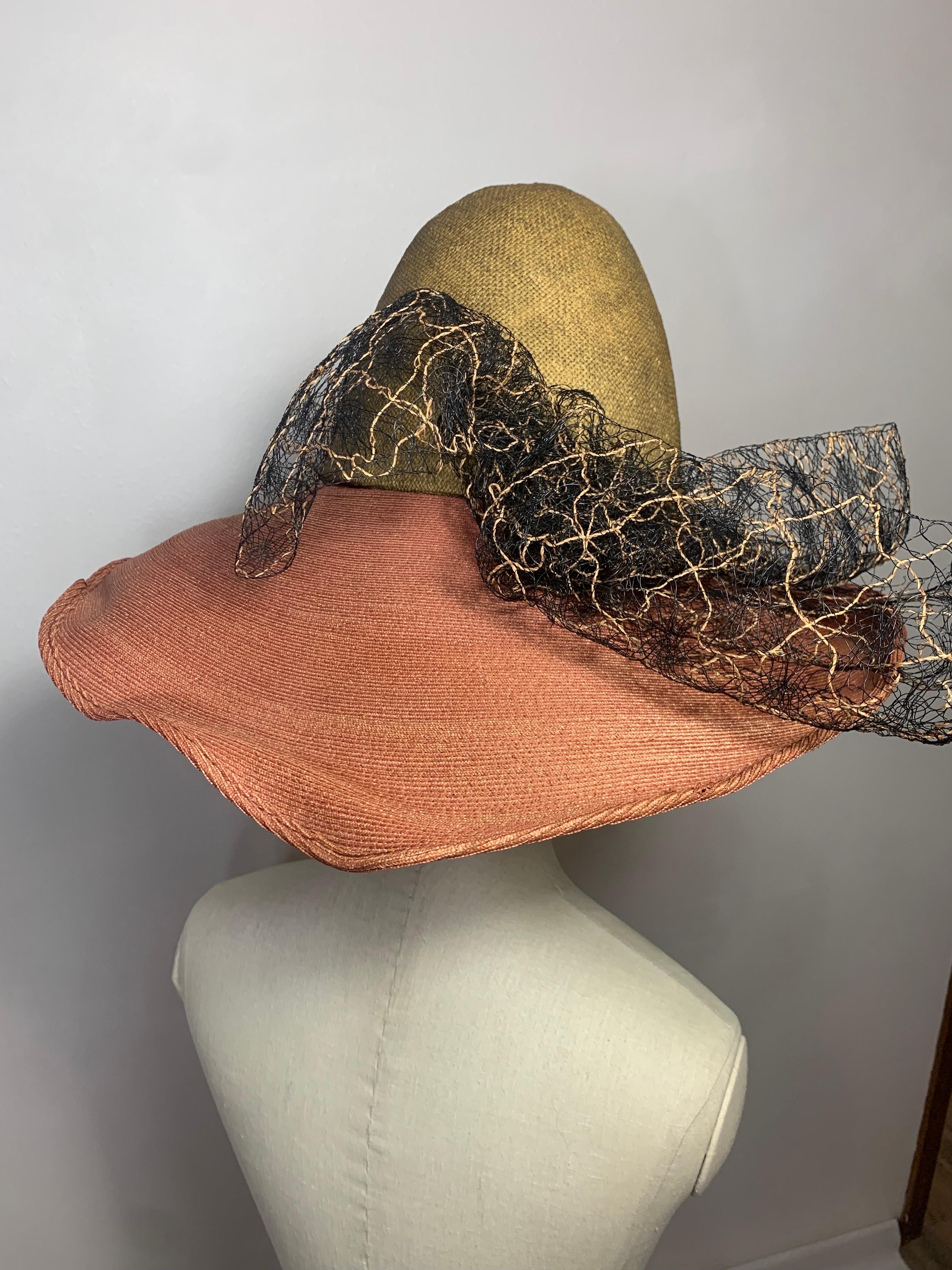 1990 Philippe Model Two-Tone Avant Garde Straw Deconstructed-Style Wide Brim Hat For Sale 2
