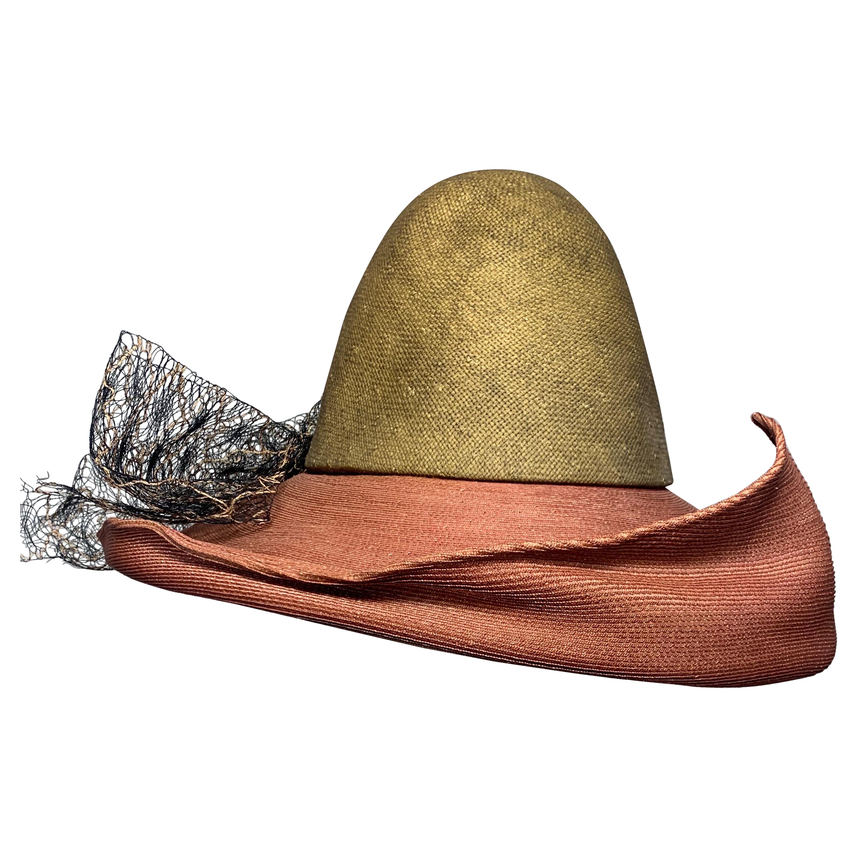 1990 Philippe Model Two-Tone Avant Garde Straw Deconstructed-Style Wide Brim Hat