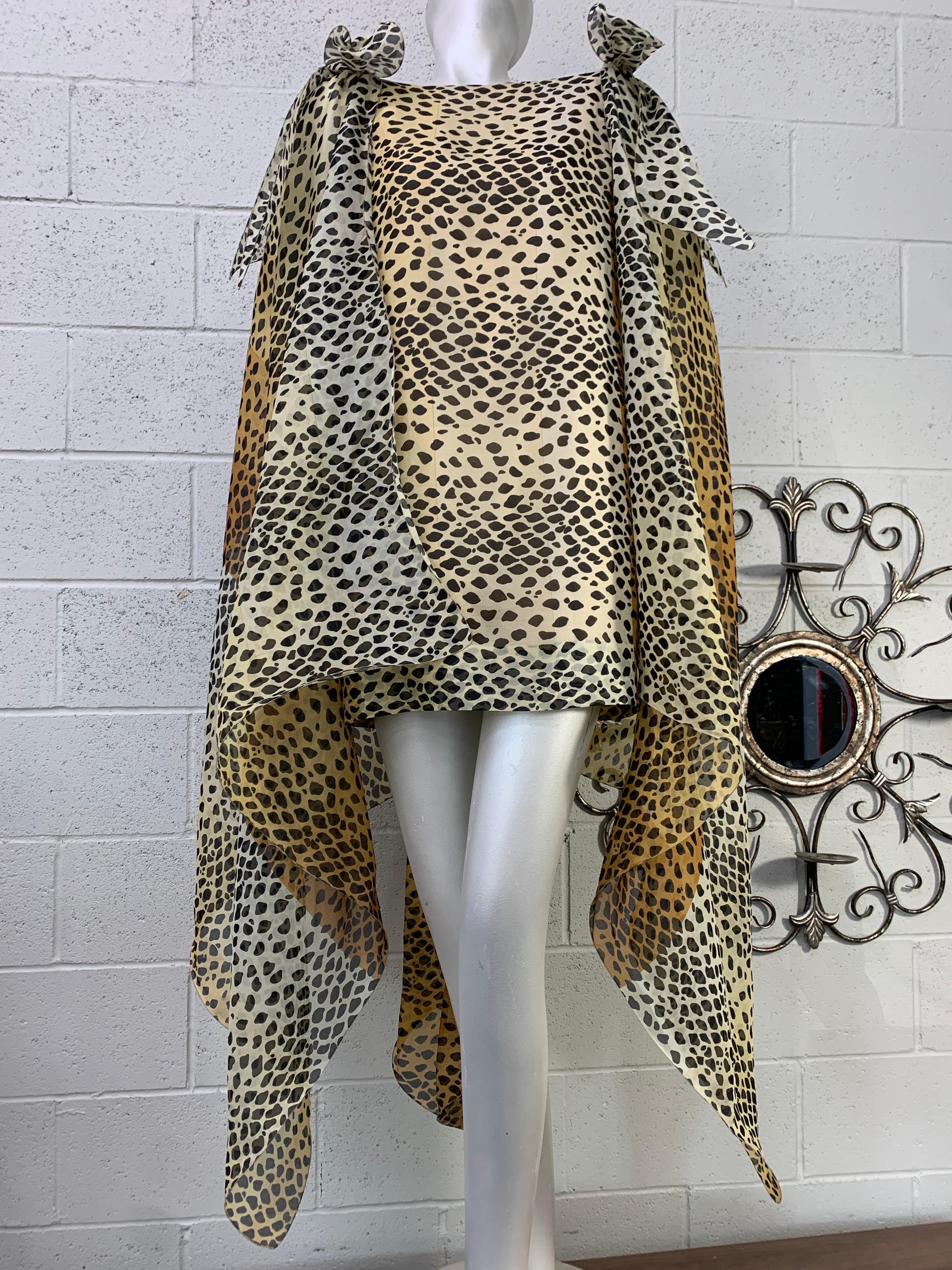 Brown 1990 Pierre Cardin Haute Couture Leopard Organza Mini Dress w Organza Cape