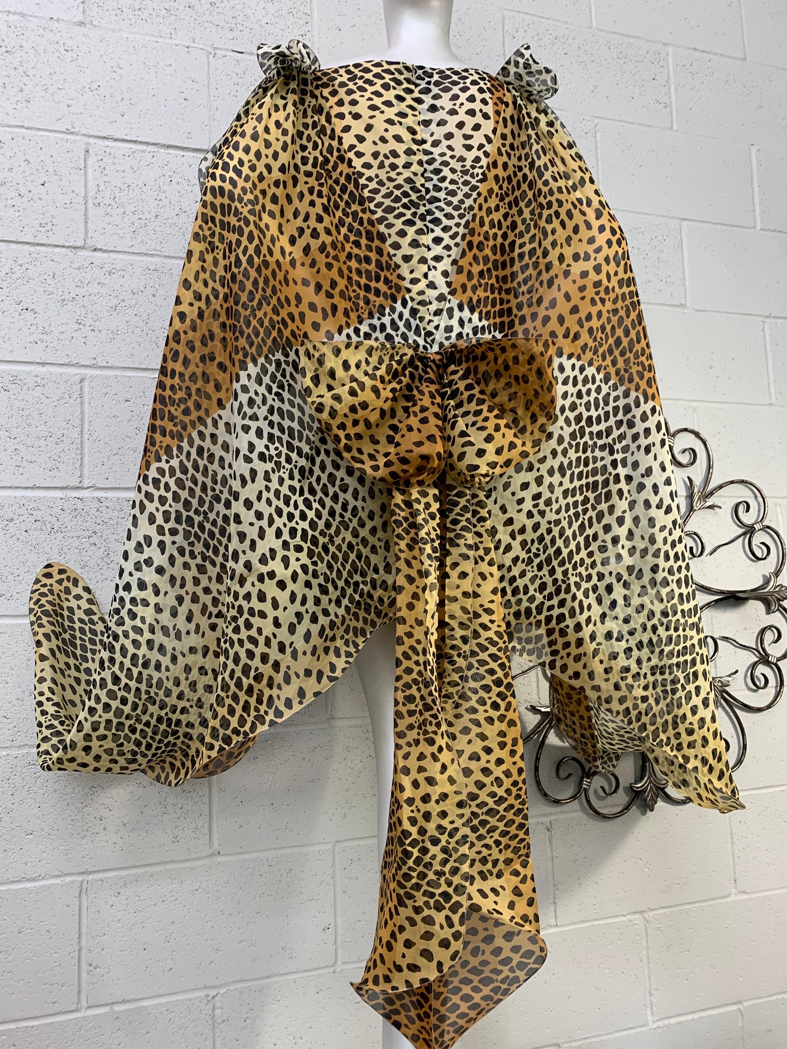 1990 Pierre Cardin Haute Couture Leopard Organza Mini Dress w Organza Cape In Excellent Condition In Gresham, OR