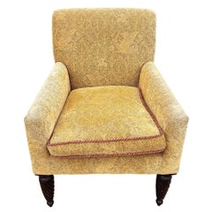 1990 Post Modern Saddle Bag Armchair Lounge w/ Yellow Foliage Pattern Upholstery