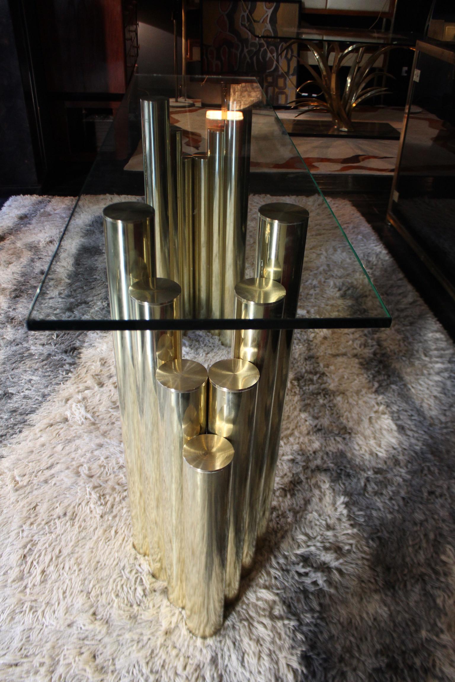 Modern 1990 Rectangular Handcrafted Tubular Brass Consolle For Sale