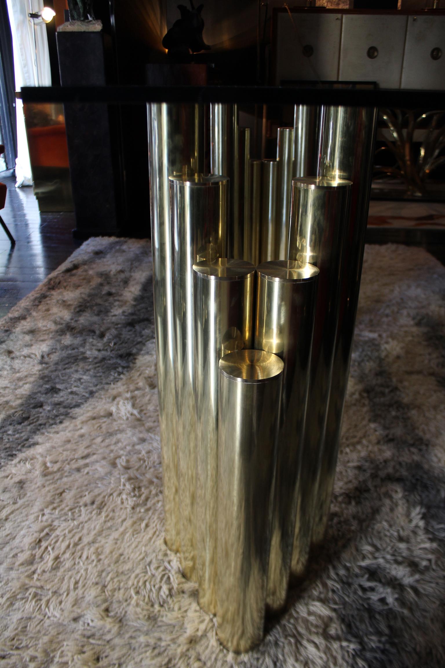 Italian 1990 Rectangular Handcrafted Tubular Brass Consolle For Sale