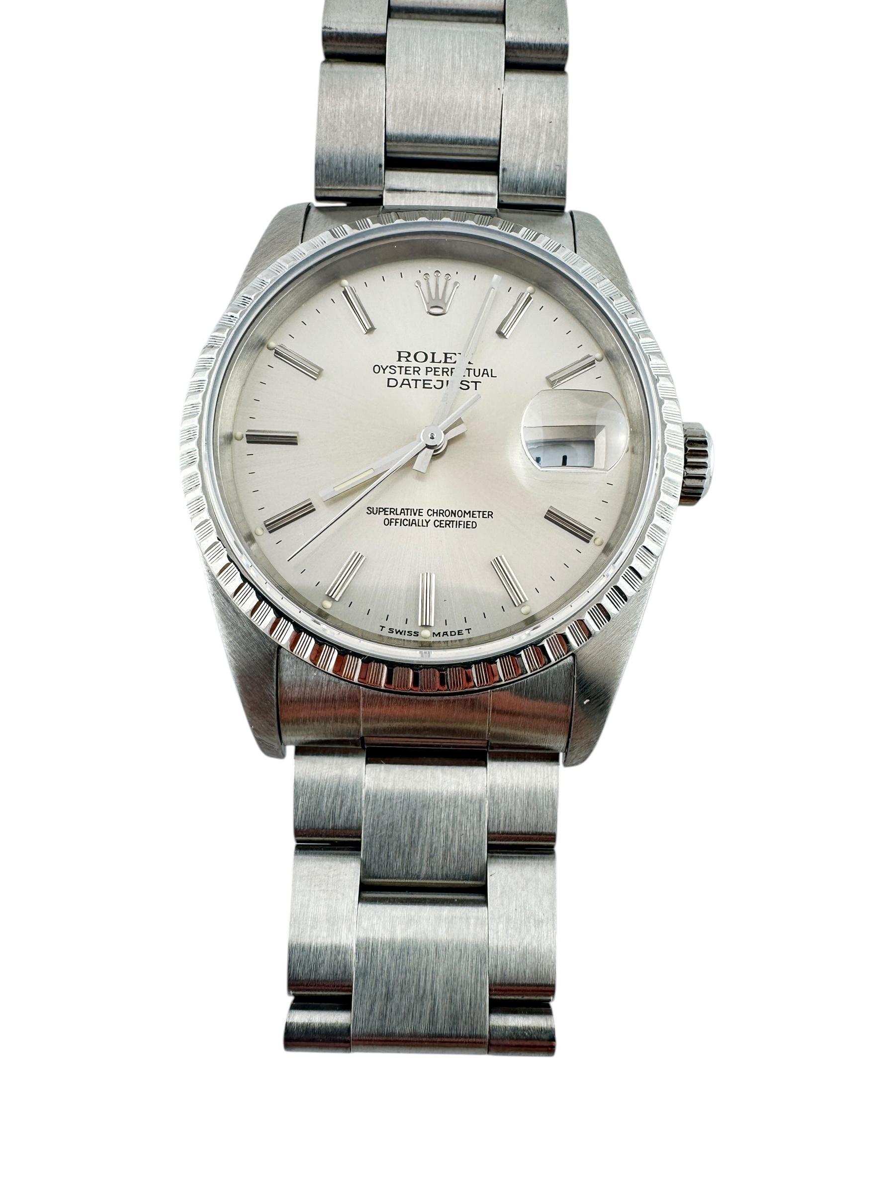 Contemporain 1990 Rolex Datejust 36 Men's Steel Watch 16620 Automatic Silver Dial #20661 en vente
