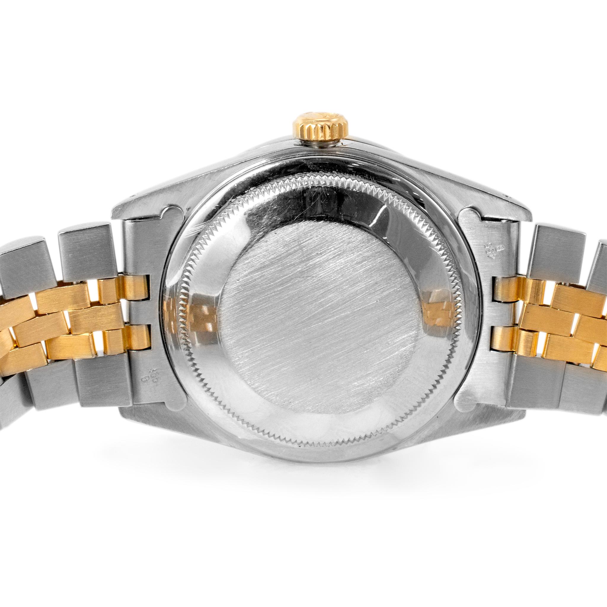 Round Cut 1990 Rolex Datejust 36MM 16233 Diamond Bezel Yellow Gold Stainless Steel Watch