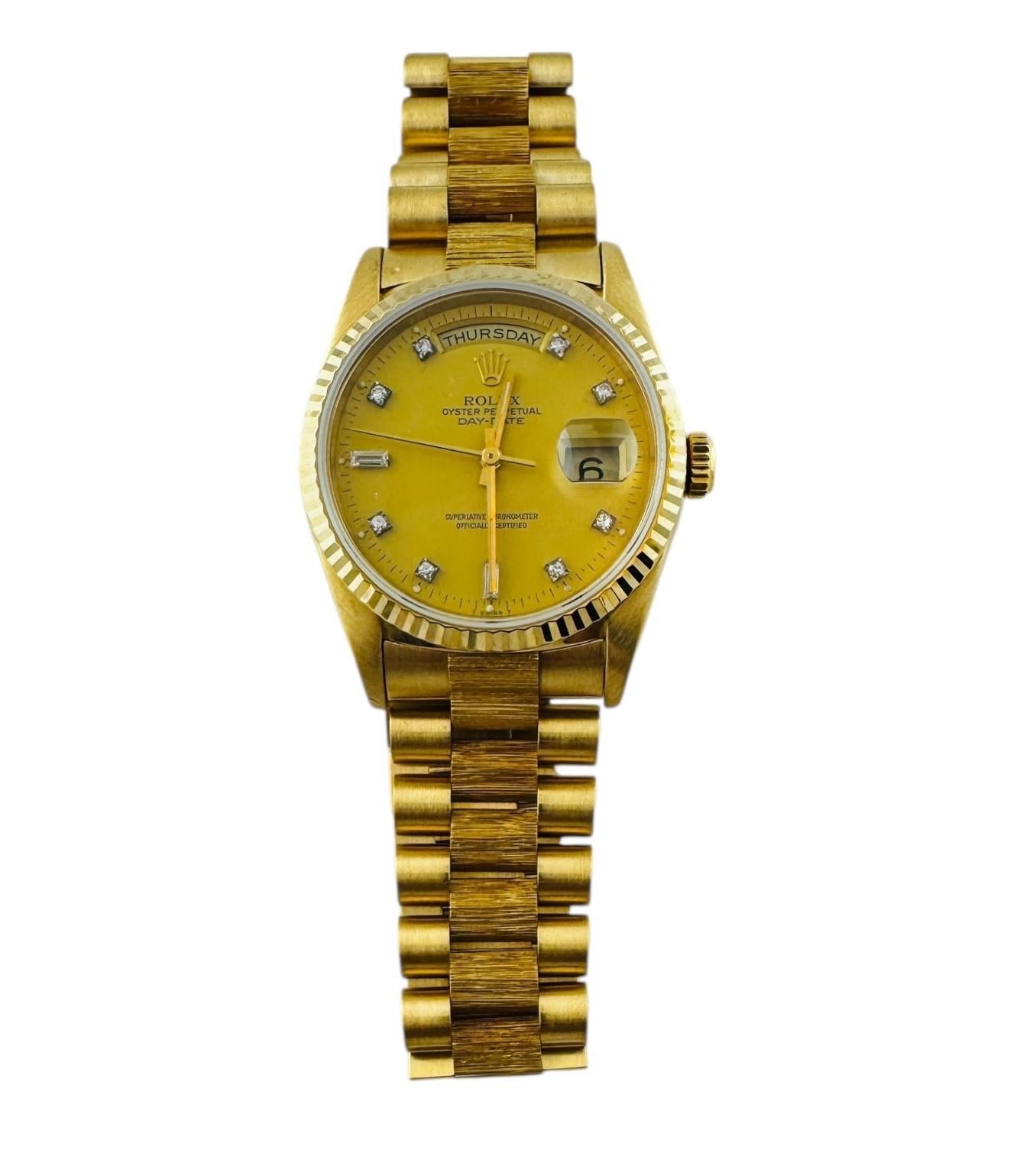 1990 Rolex Day-Date President 18248 Montre en or jaune 18K 36mm Boîte #23235 en vente 7