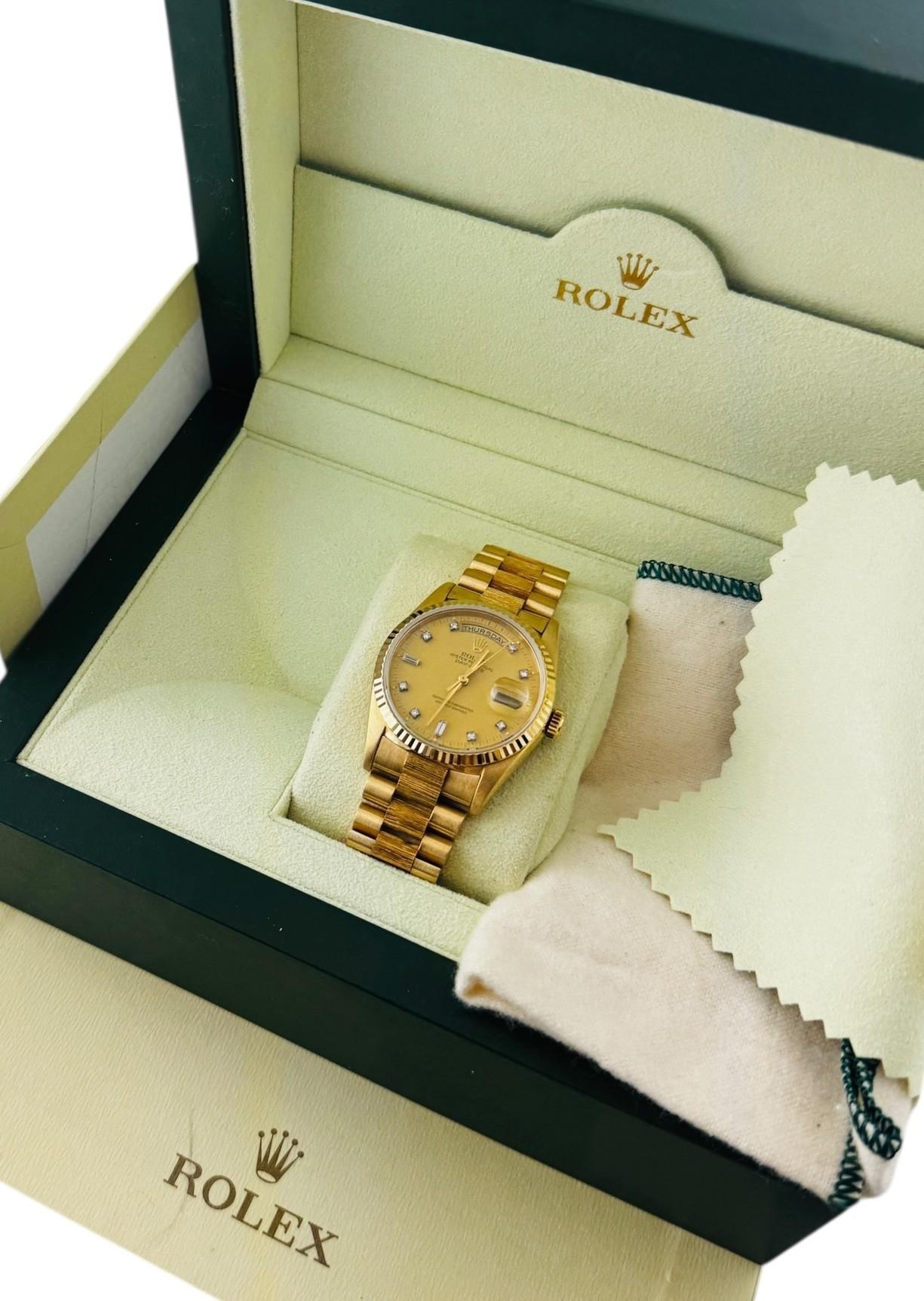 1990 Rolex Day-Date President 18248 Montre en or jaune 18K 36mm Boîte #23235 en vente 8