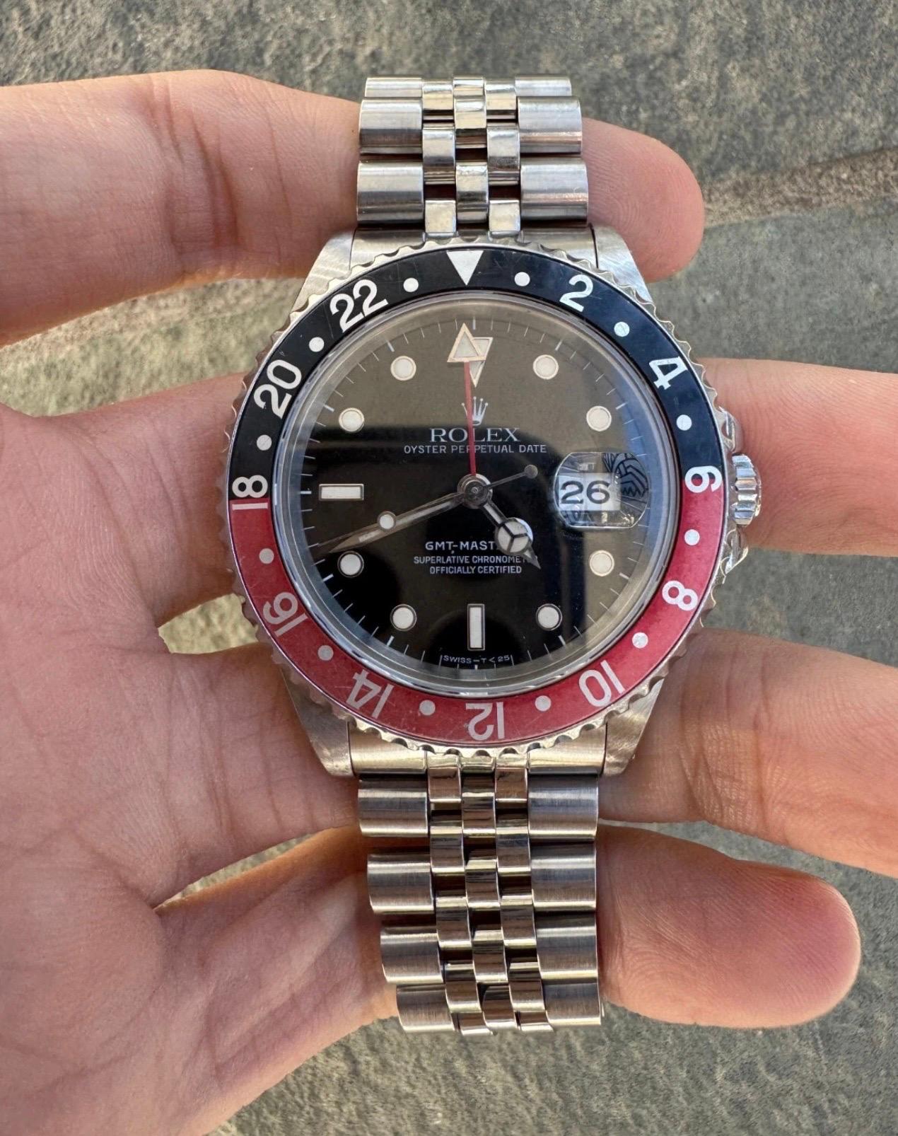 1990 Rolex GMT-Master II COKE 40mm Negro Rojo Inoxidable JUBILEE 16710 en Bueno estado para la venta en West Hollywood, CA