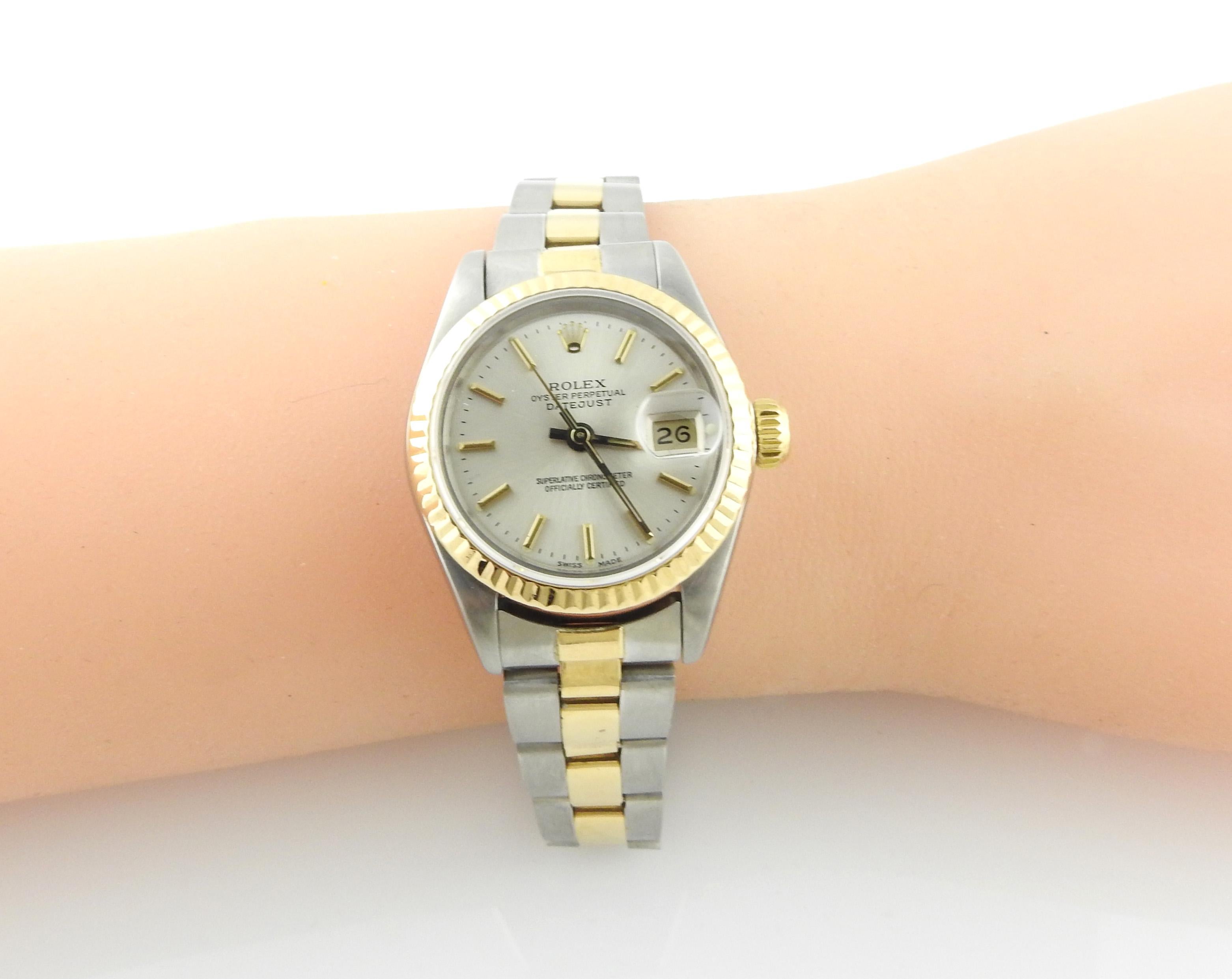 1990 Rolex Ladies Datejust Tow Tone Watch Silver Dial 69173 Box, Papers, Tag 4